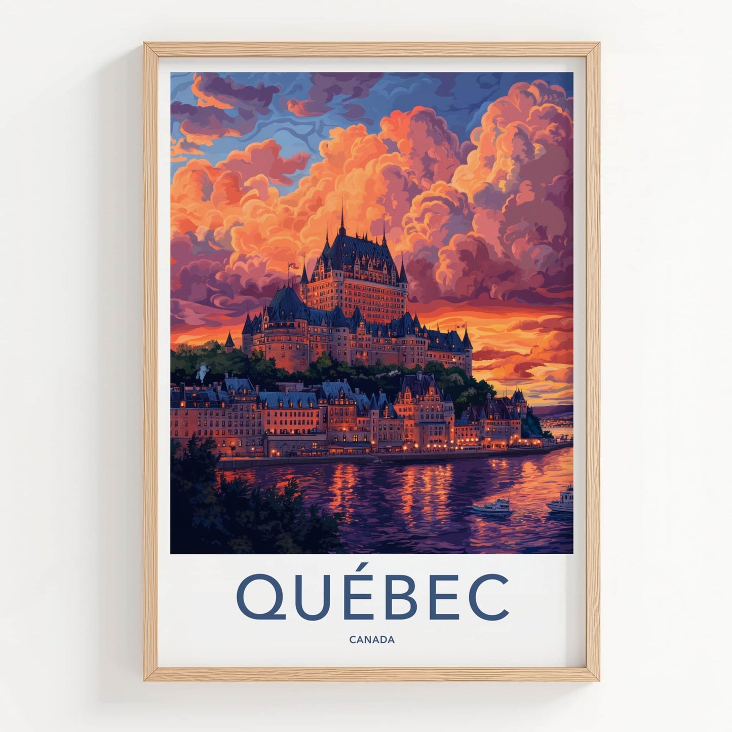 Quebec Poster - Canada Wall Art - Vibrant Cityscape Sunset Home Decor