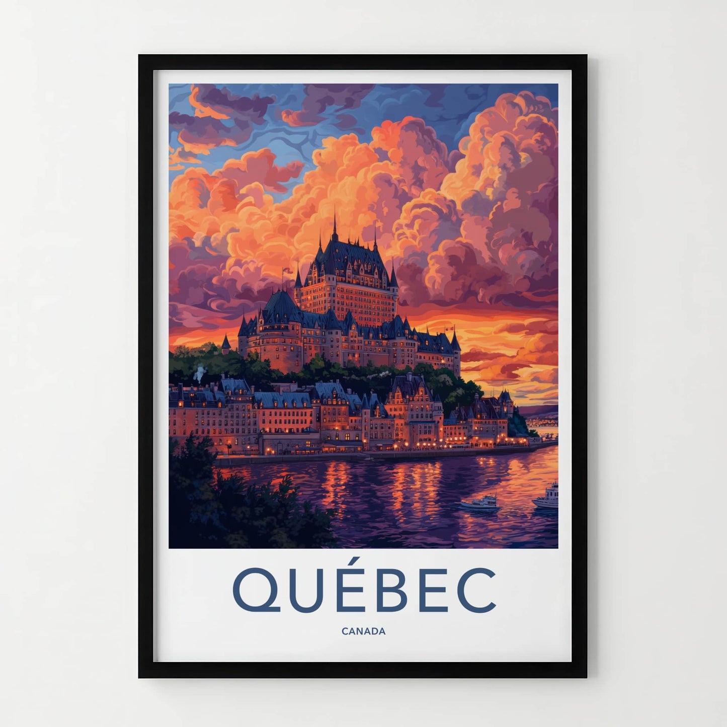 Quebec Poster - Canada Wall Art - Vibrant Cityscape Sunset Home Decor