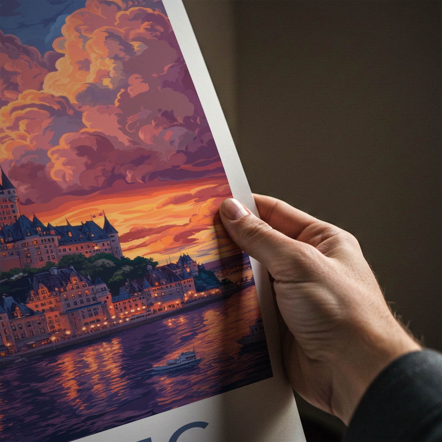 Quebec Poster - Canada Wall Art - Vibrant Cityscape Sunset Home Decor