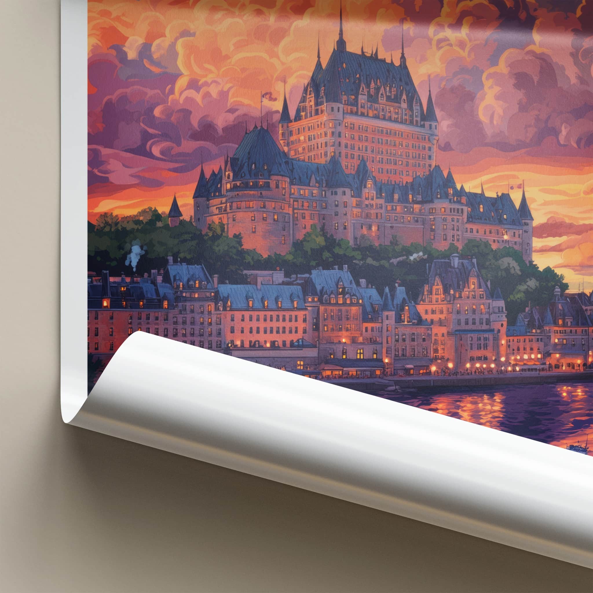 Quebec Poster - Canada Wall Art - Vibrant Cityscape Sunset Home Decor
