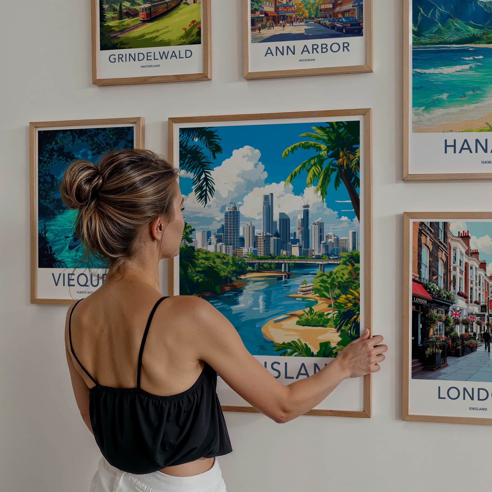 Queensland Poster - Australia Travel Art - City River Palms Home Decor