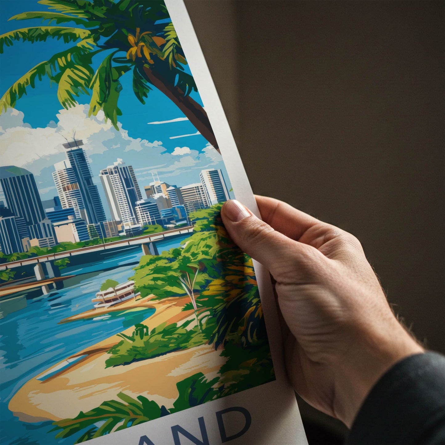 Queensland Poster - Australia Travel Art - City River Palms Home Decor