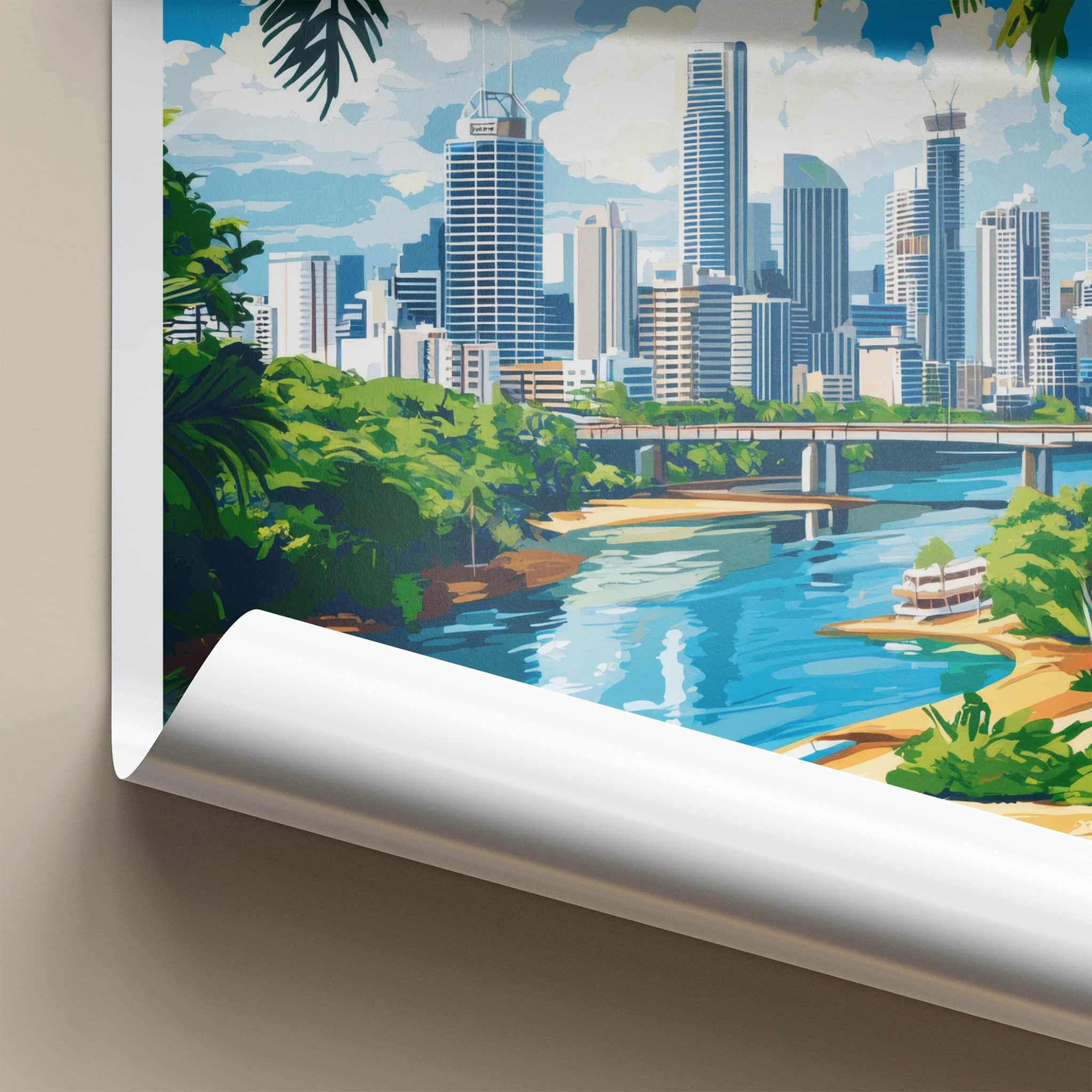 Queensland Poster - Australia Travel Art - City River Palms Home Decor