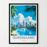 Queensland Poster - Australia Travel Art - Tropical City Skyline Home Decor