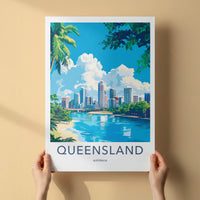 Queensland Poster - Australia Travel Art - Tropical City Skyline Home Decor