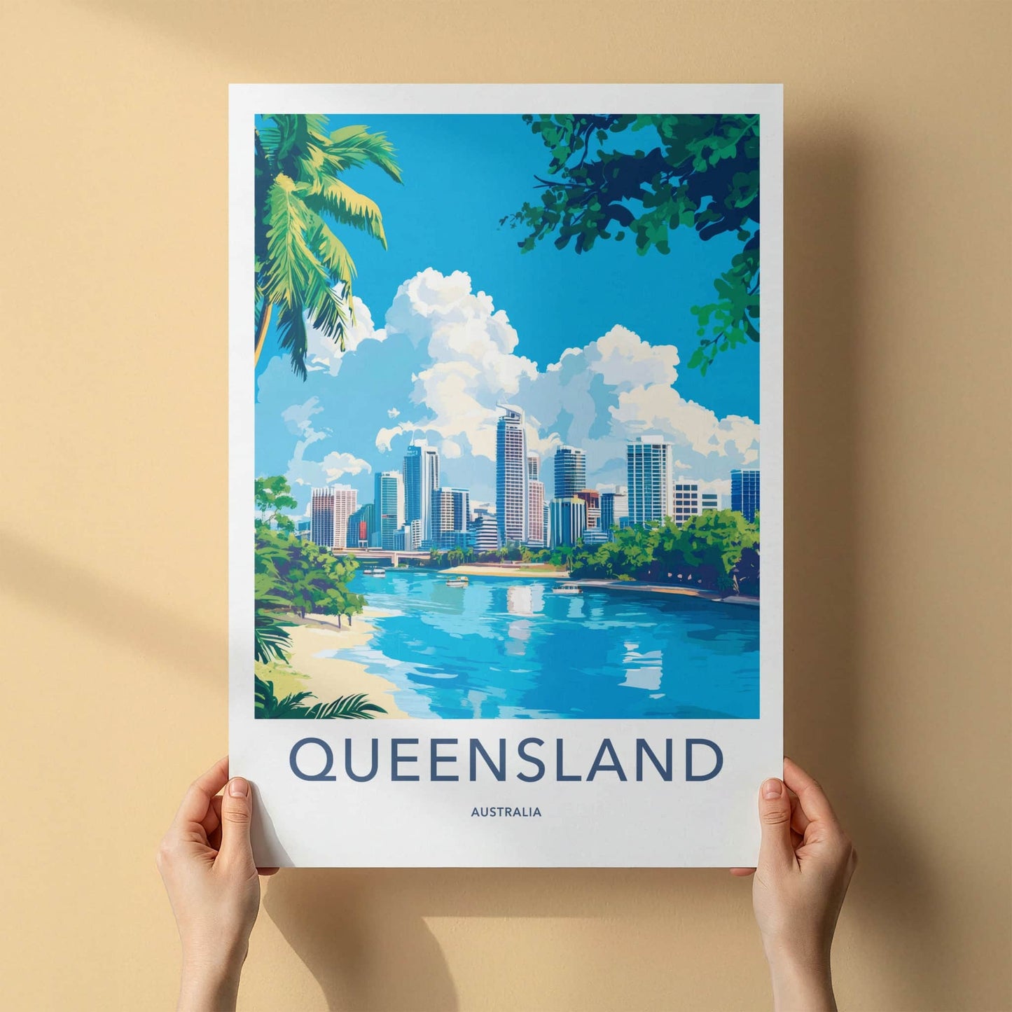 Queensland Poster - Australia Travel Art - Tropical City Skyline Home Decor