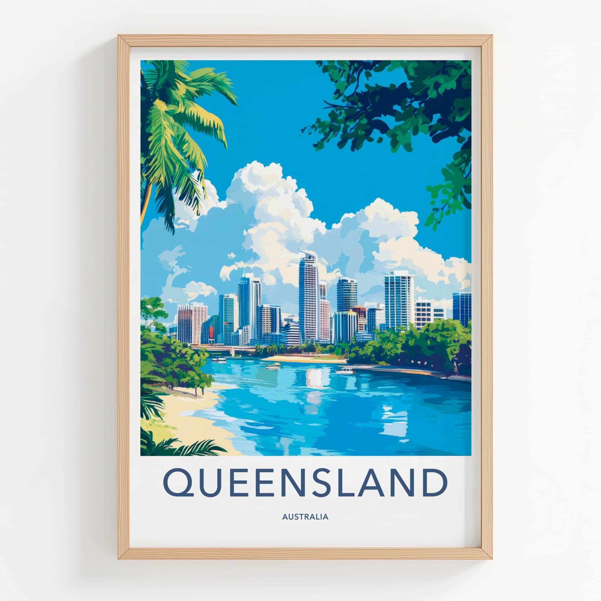 Queensland Poster - Australia Travel Art - Tropical City Skyline Home Decor