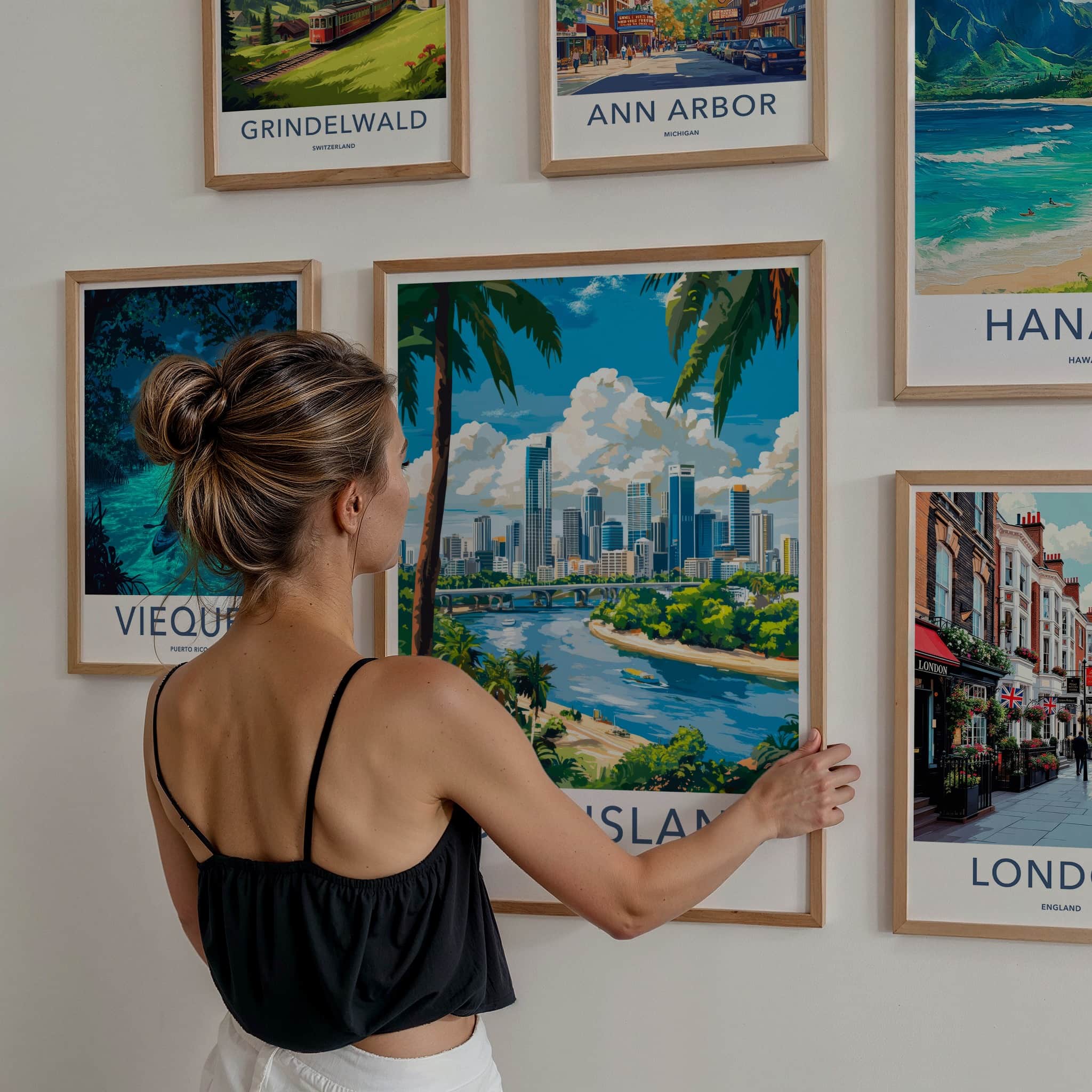 Queensland Poster - Australia Travel Art - Urban River Palm Wall Decor