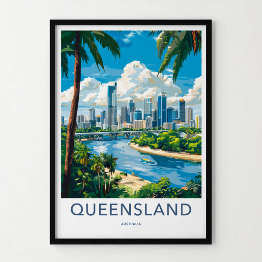 Queensland Poster - Australia Travel Art - Urban River Palm Wall Decor