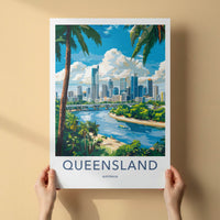 Queensland Poster - Australia Travel Art - Urban River Palm Wall Decor
