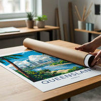Queensland Poster - Australia Travel Art - Urban River Palm Wall Decor