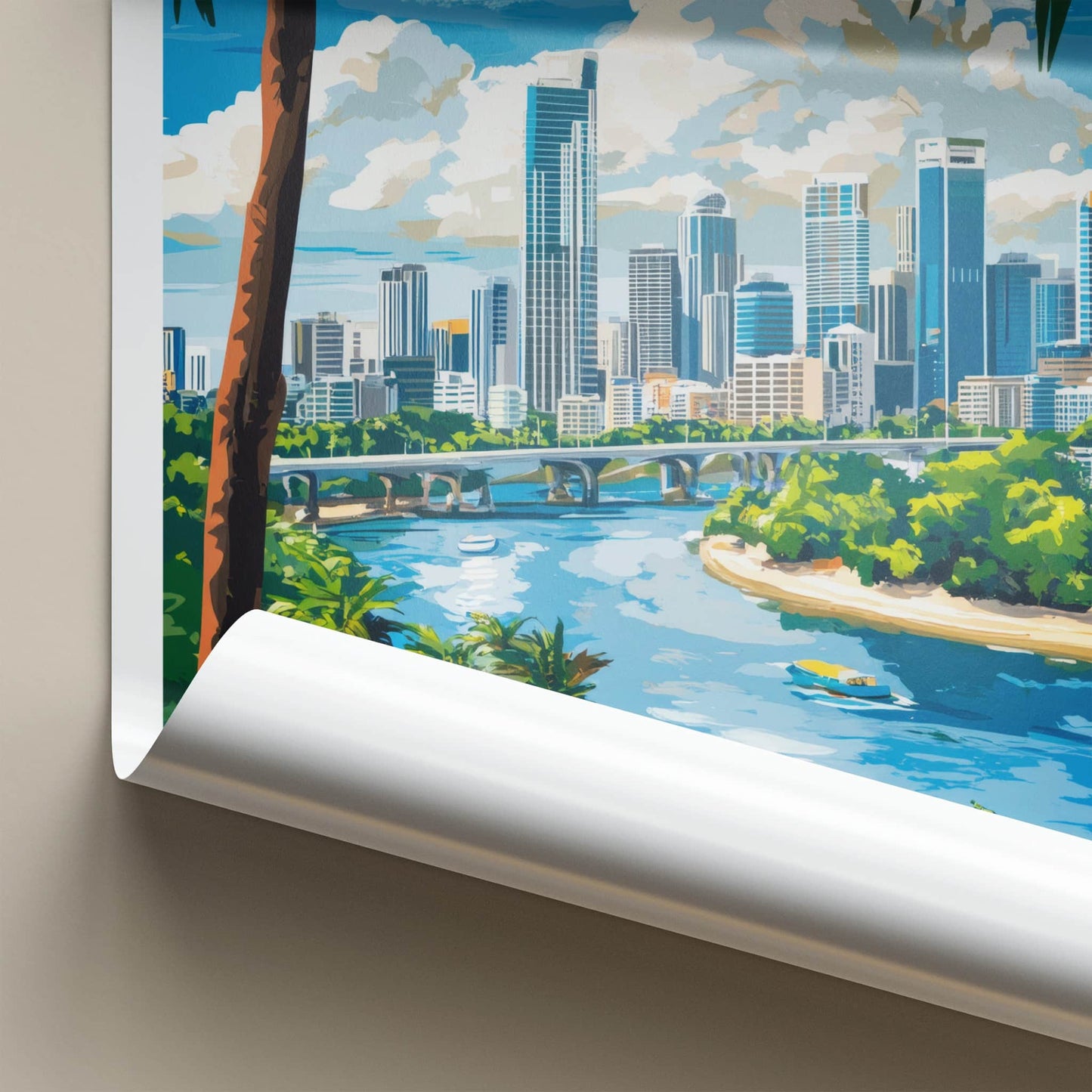 Queensland Poster - Australia Travel Art - Urban River Palm Wall Decor