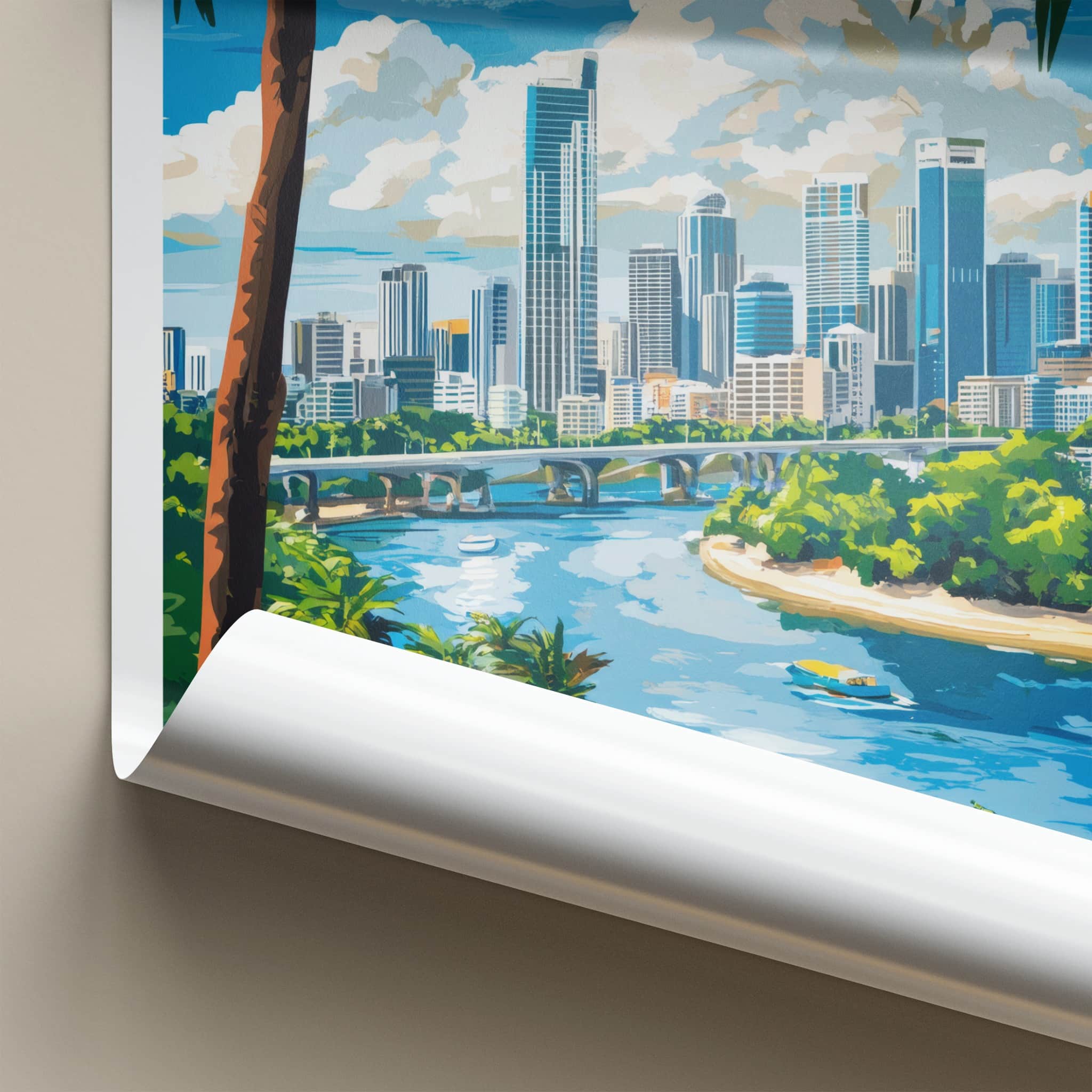 Queensland Poster - Australia Travel Art - Urban River Palm Wall Decor