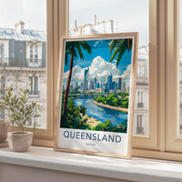 Queensland Poster - Australia Travel Art - Urban River Palm Wall Decor