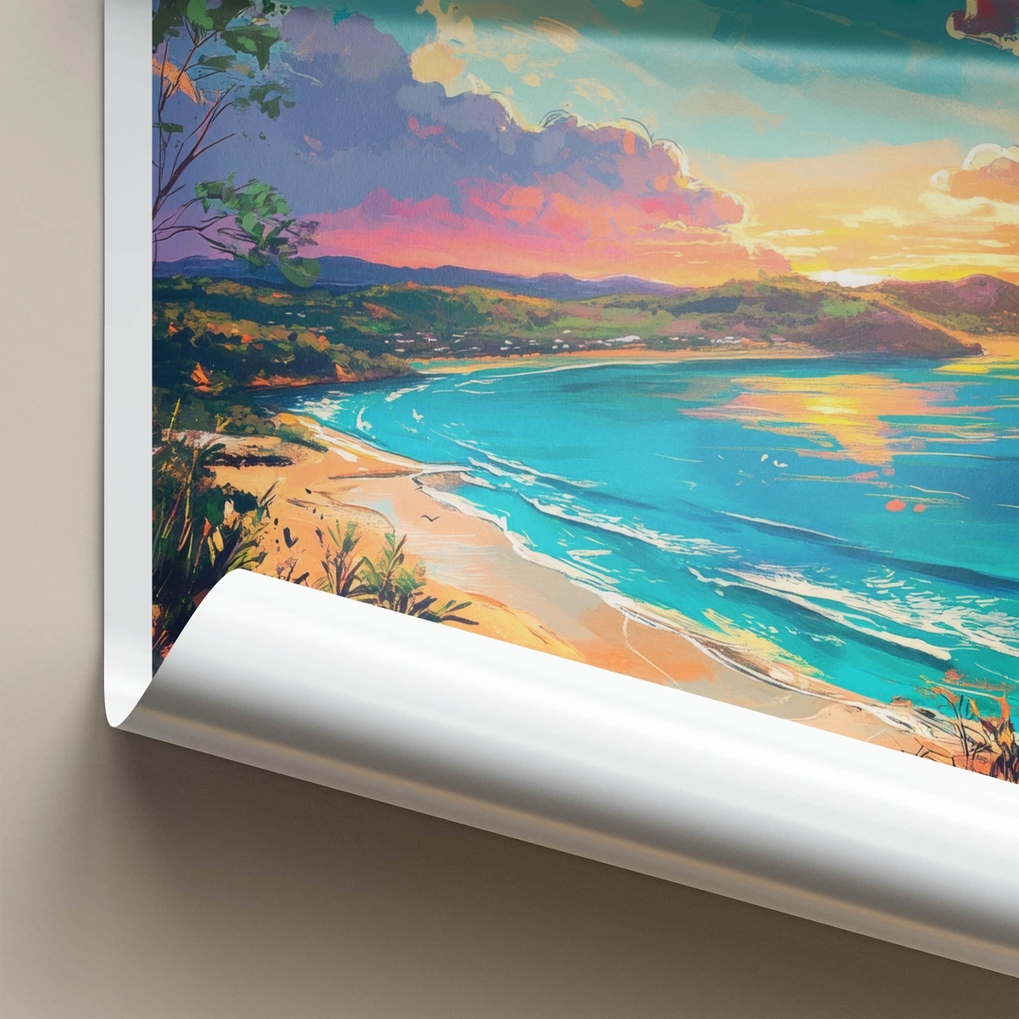 Queensland Poster - Australia Travel Art - Vibrant Beach Sunset Home Decor