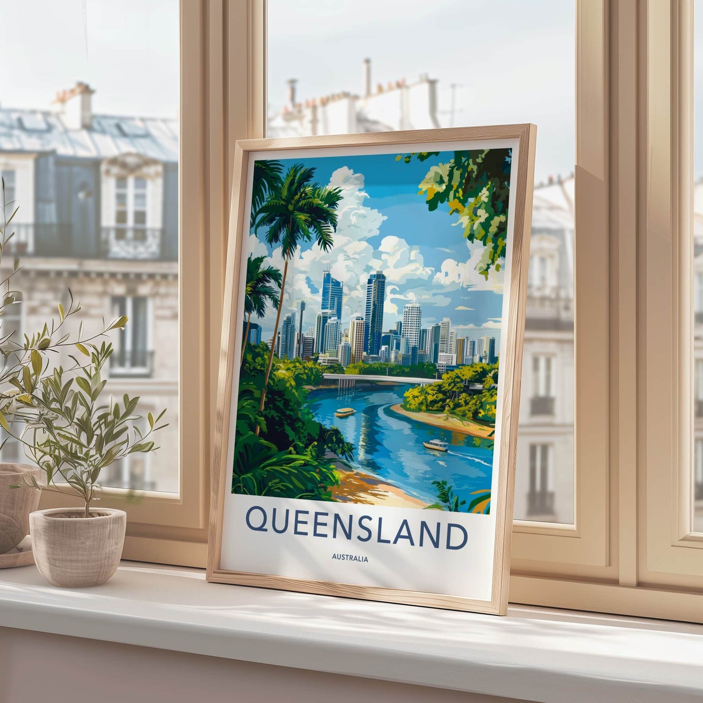 Queensland Poster - Australia Travel Art - Vibrant River City Wall Decor