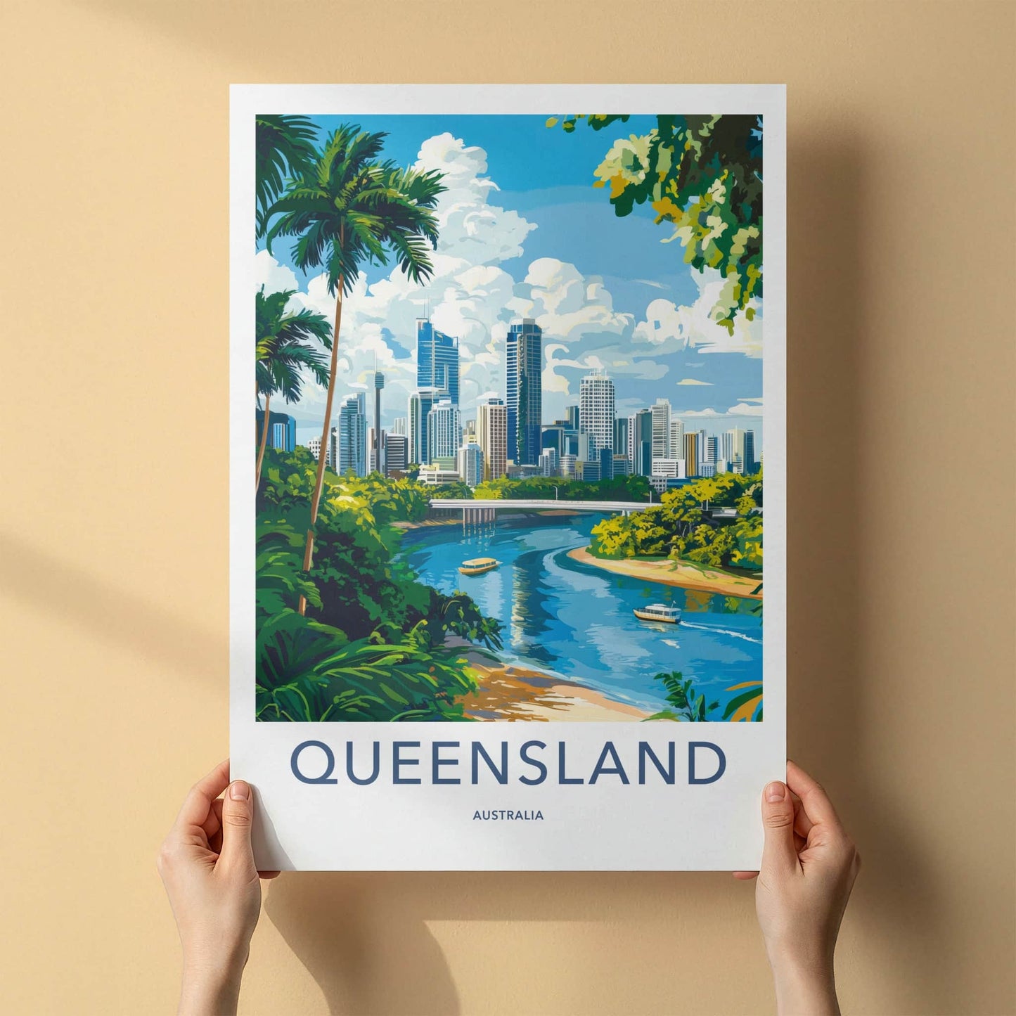 Queensland Poster - Australia Travel Art - Vibrant River City Wall Decor