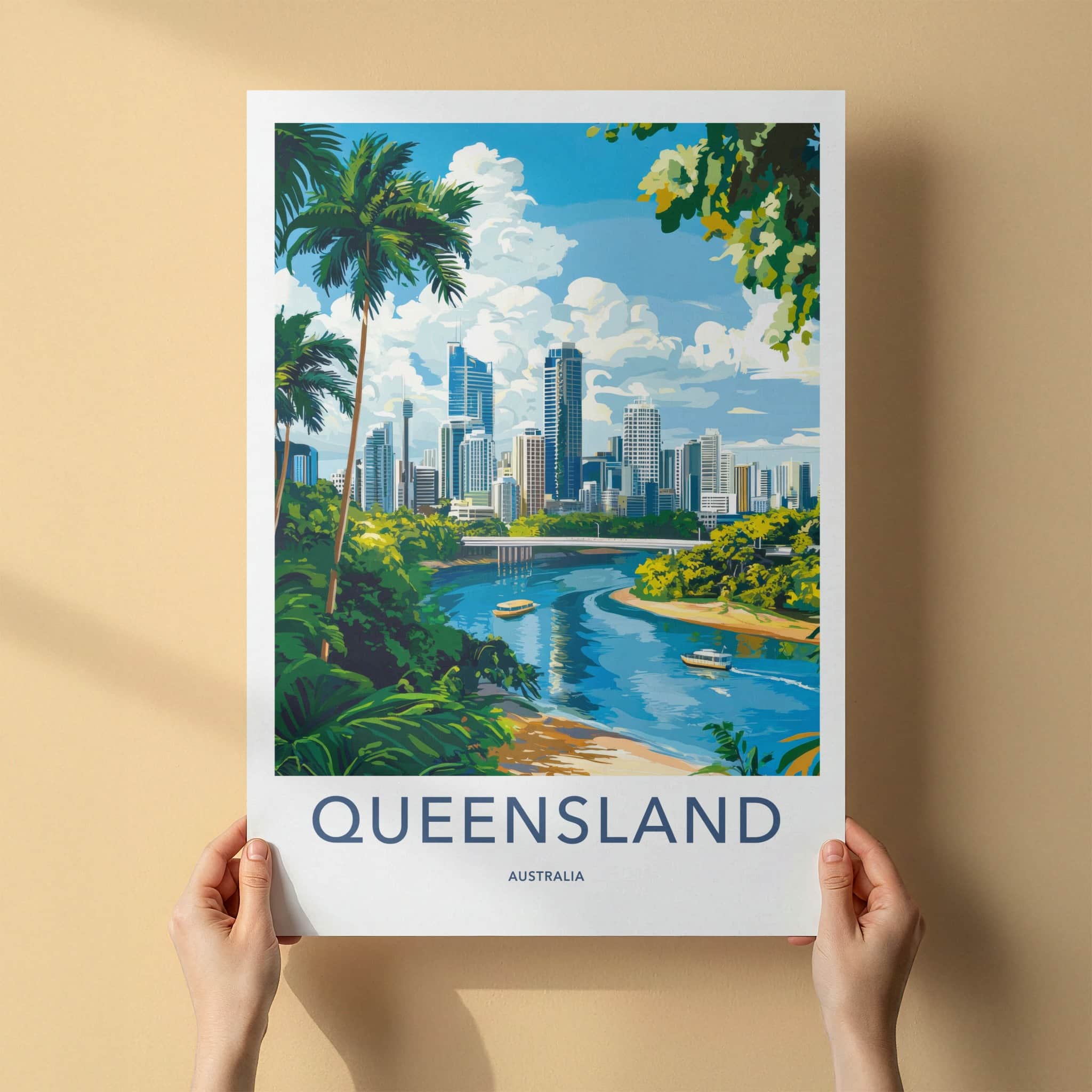 Queensland Poster - Australia Travel Art - Vibrant River City Wall Decor