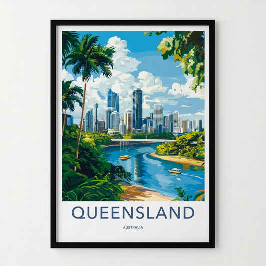 Queensland Poster - Australia Travel Art - Vibrant River City Wall Decor