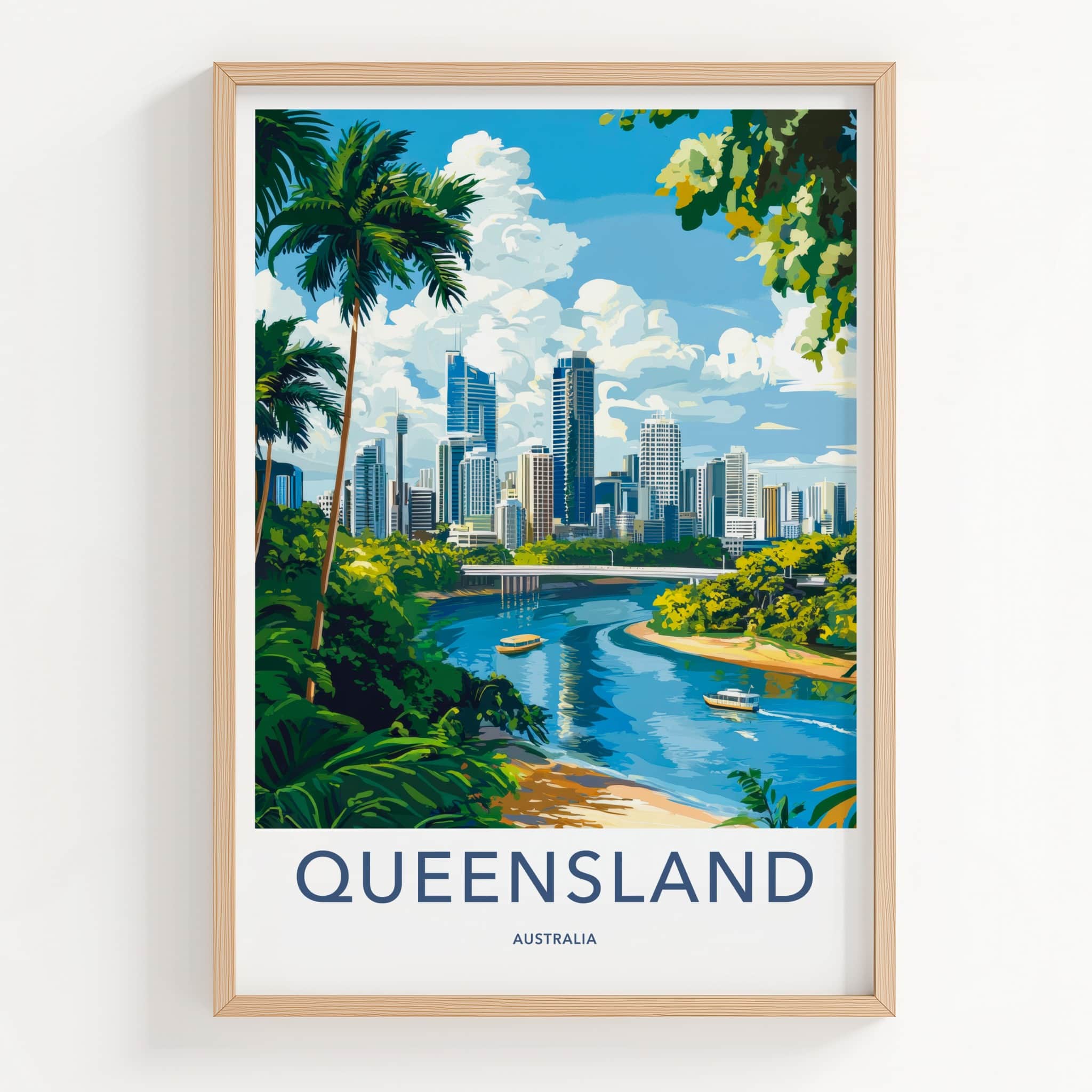 Queensland Poster - Australia Travel Art - Vibrant River City Wall Decor