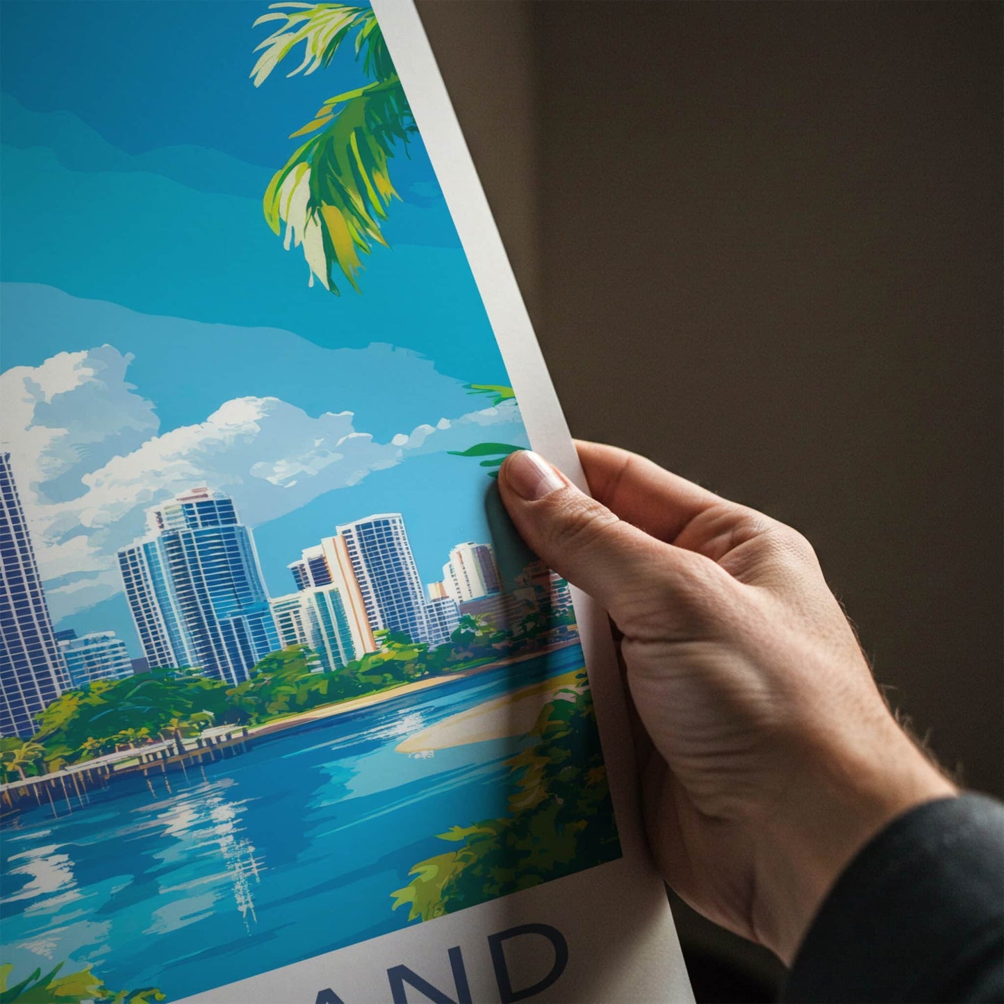 Queensland Poster - Australia Travel Art - Waterfront City Skyline Wall Decor