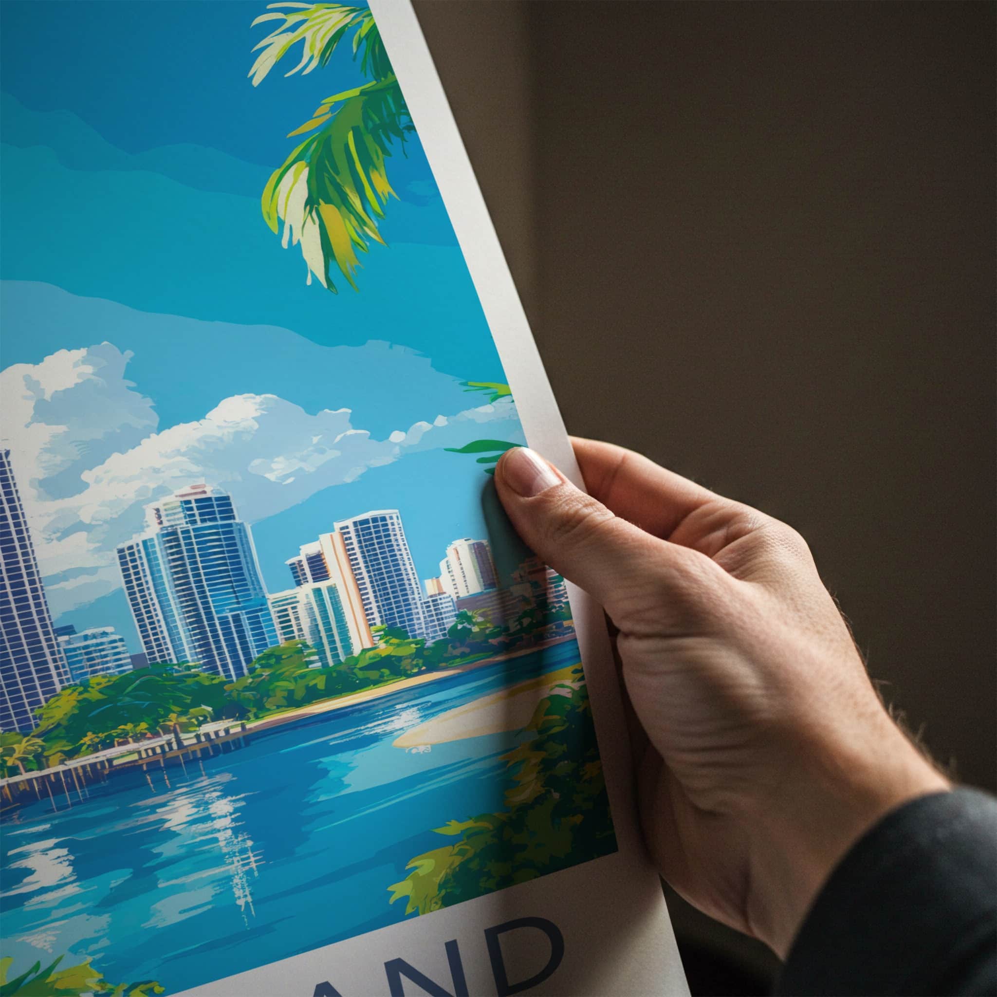 Queensland Poster - Australia Travel Art - Waterfront City Skyline Wall Decor