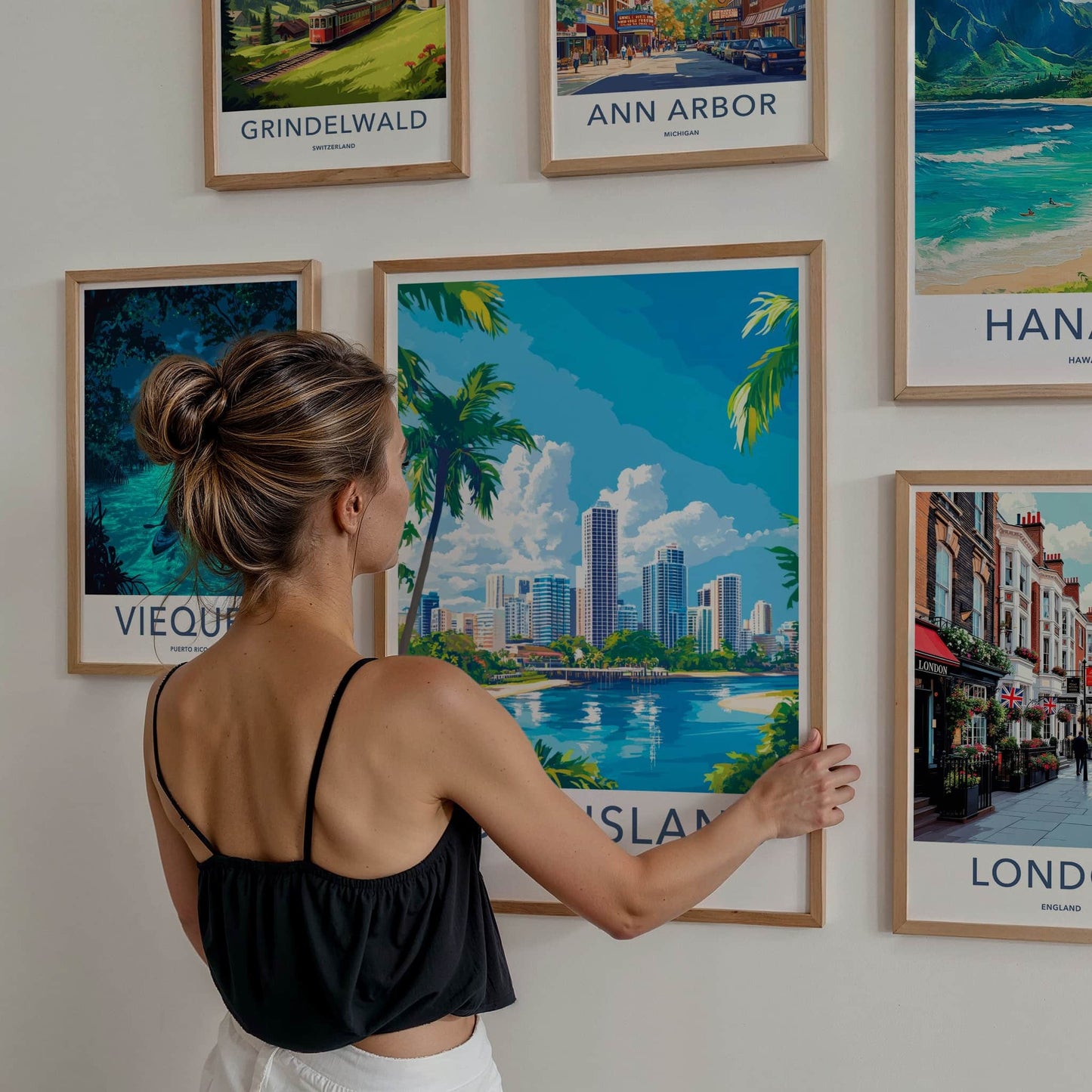 Queensland Poster - Australia Travel Art - Waterfront City Skyline Wall Decor