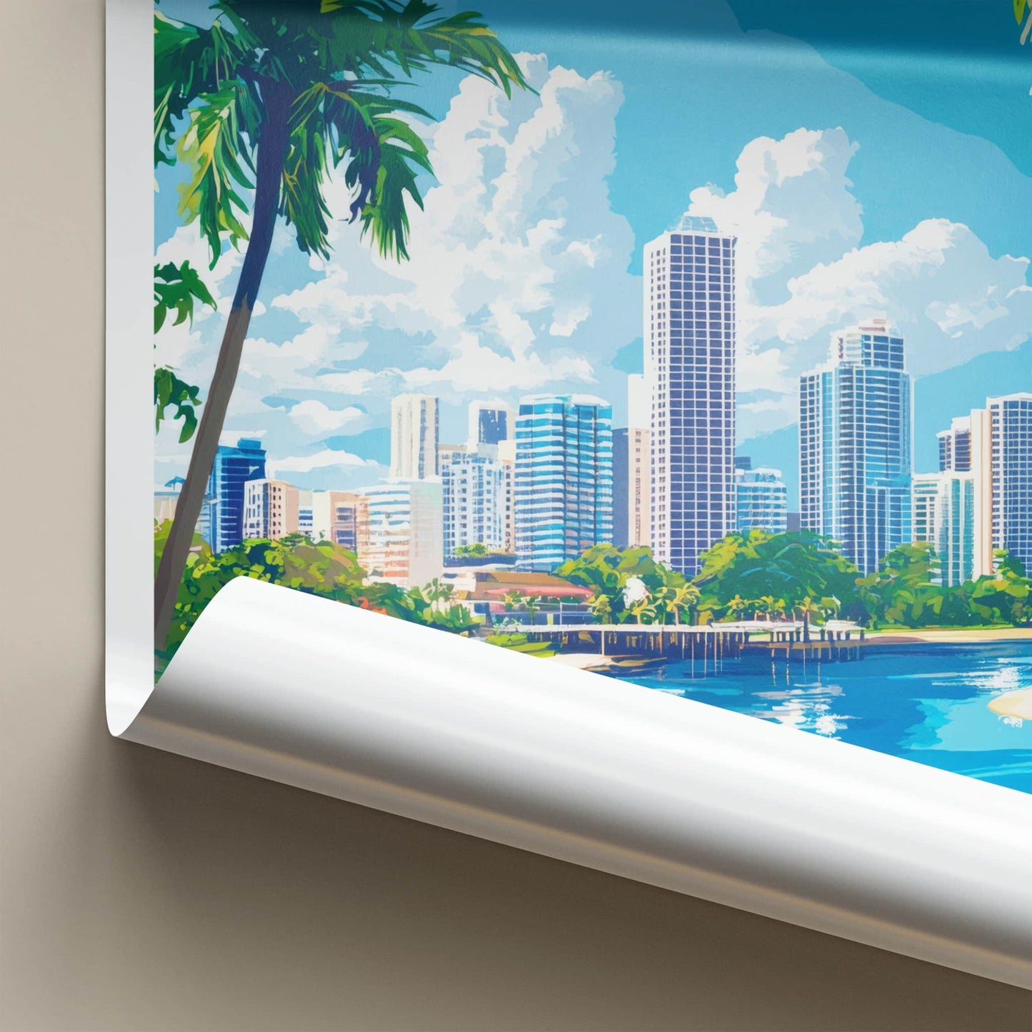 Queensland Poster - Australia Travel Art - Waterfront City Skyline Wall Decor