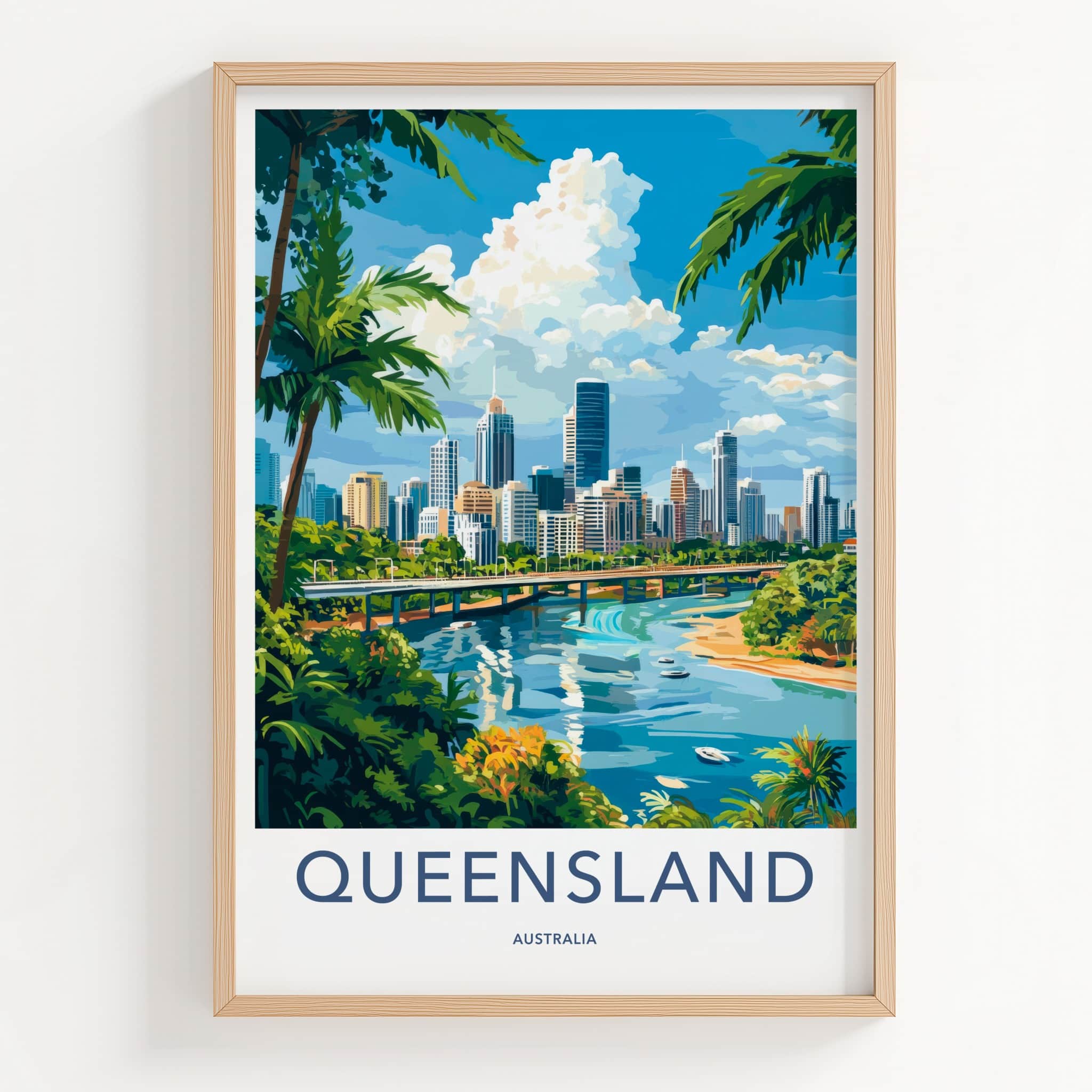 Queensland Poster - Australia Wall Art - Tropical Cityscape Scene Home Decor