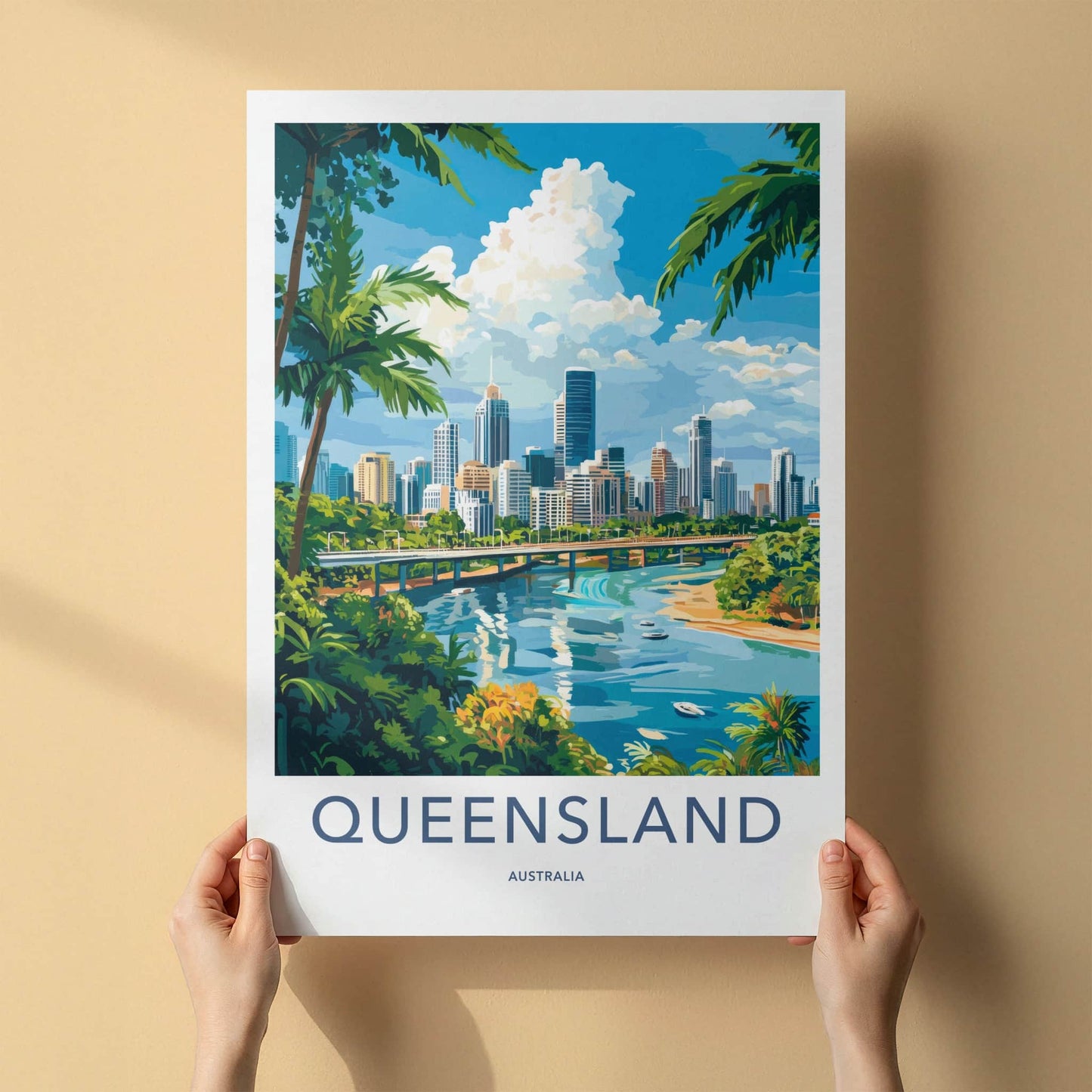 Queensland Poster - Australia Wall Art - Tropical Cityscape Scene Home Decor