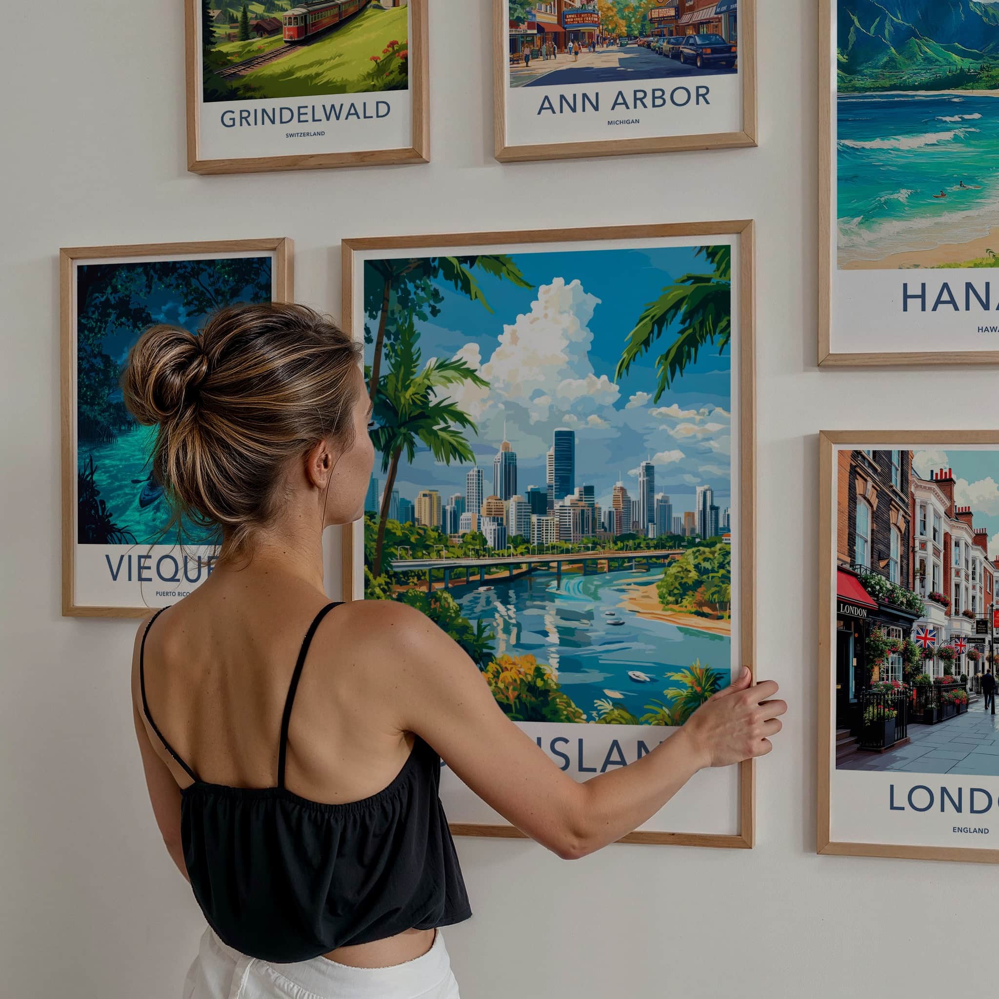 Queensland Poster - Australia Wall Art - Tropical Cityscape Scene Home Decor