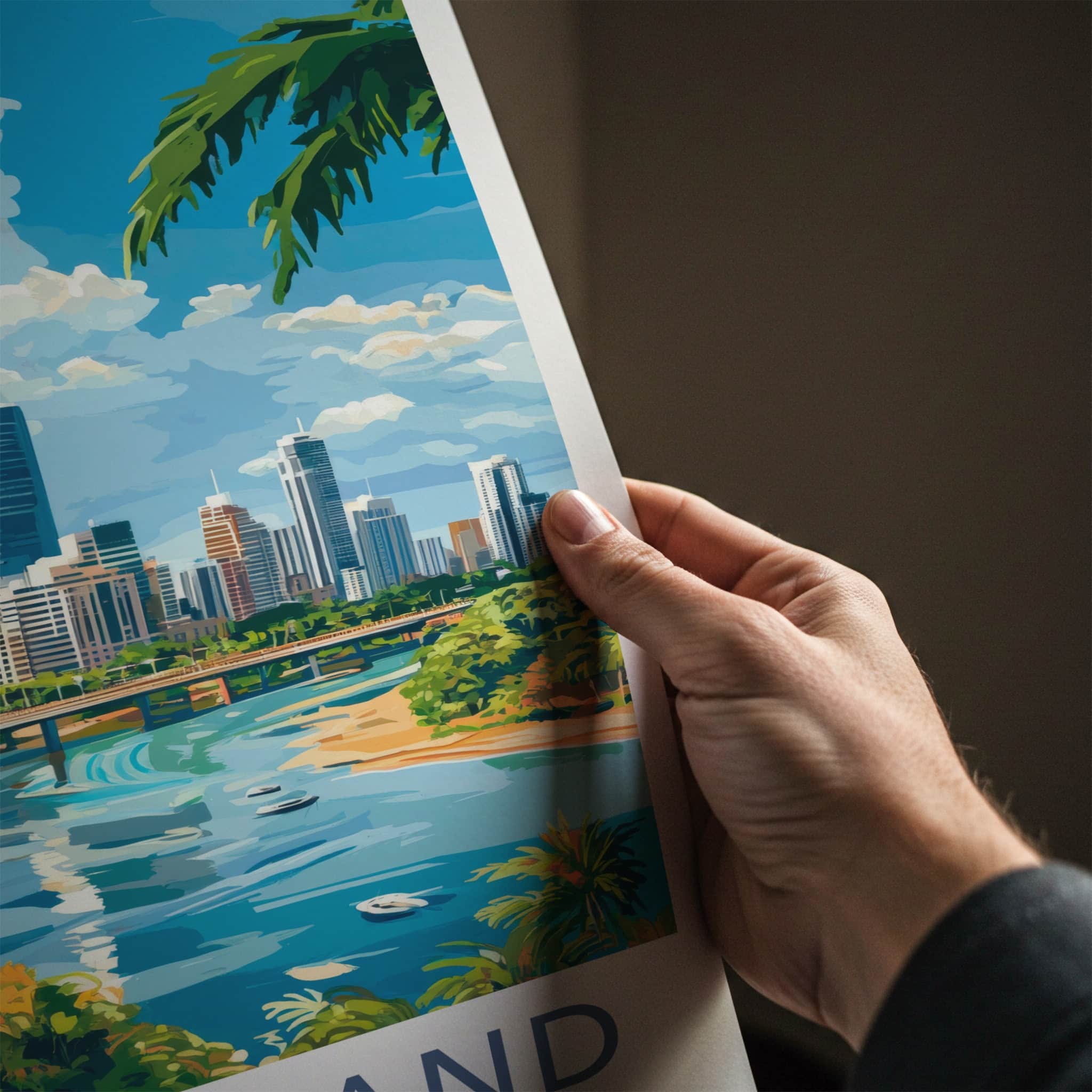 Queensland Poster - Australia Wall Art - Tropical Cityscape Scene Home Decor