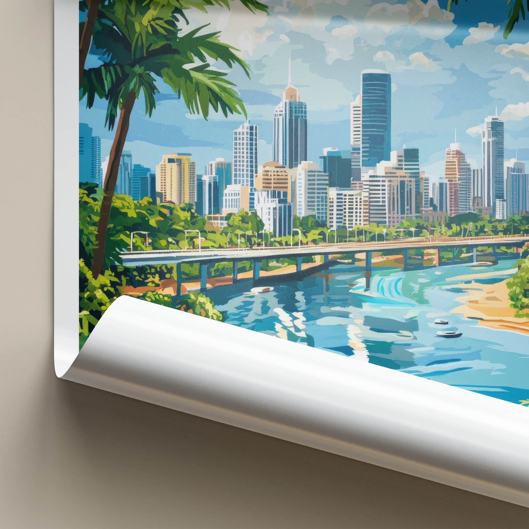 Queensland Poster - Australia Wall Art - Tropical Cityscape Scene Home Decor
