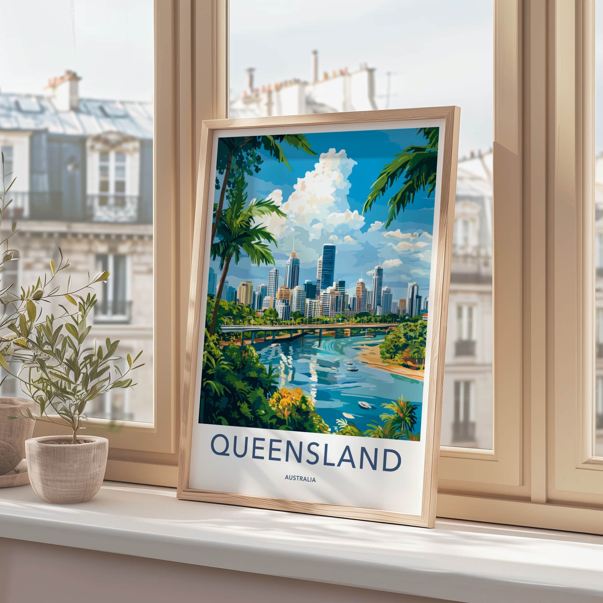 Queensland Poster - Australia Wall Art - Tropical Cityscape Scene Home Decor