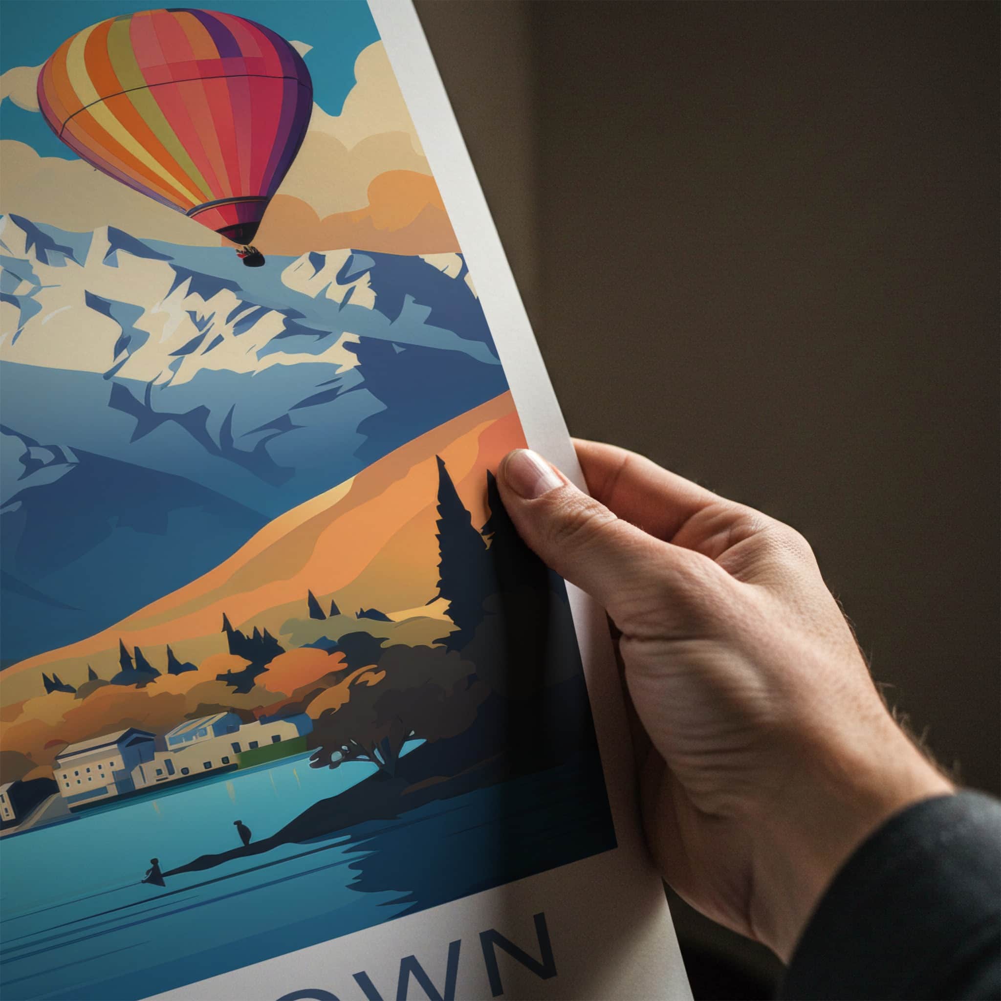 Queenstown Poster - New Zealand Travel Art - Alpine Lake Balloons Home Decor