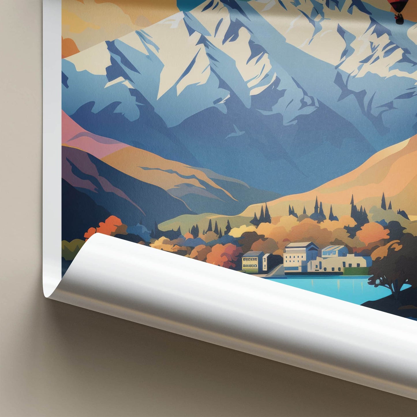 Queenstown Poster - New Zealand Travel Art - Alpine Lake Balloons Home Decor