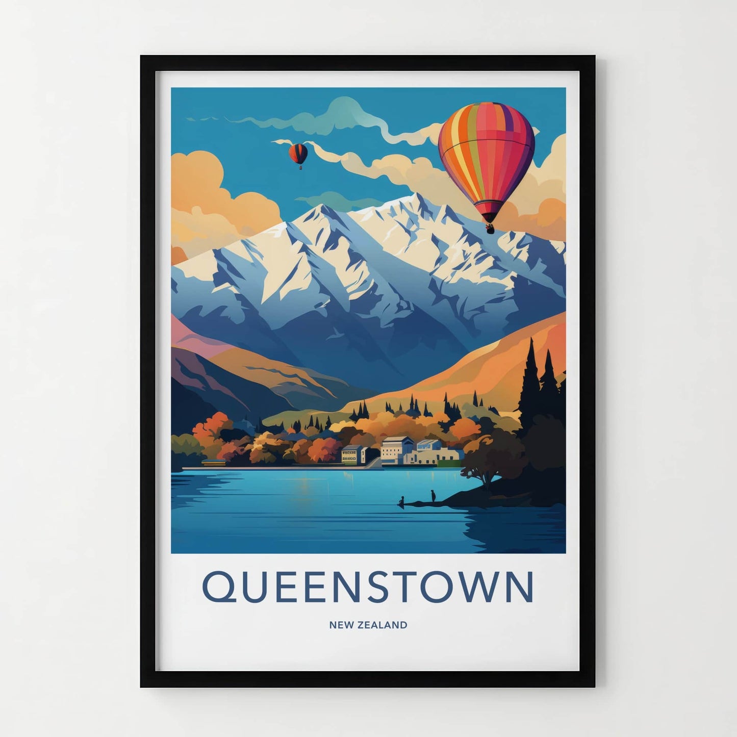 Queenstown Poster - New Zealand Travel Art - Alpine Lake Balloons Home Decor