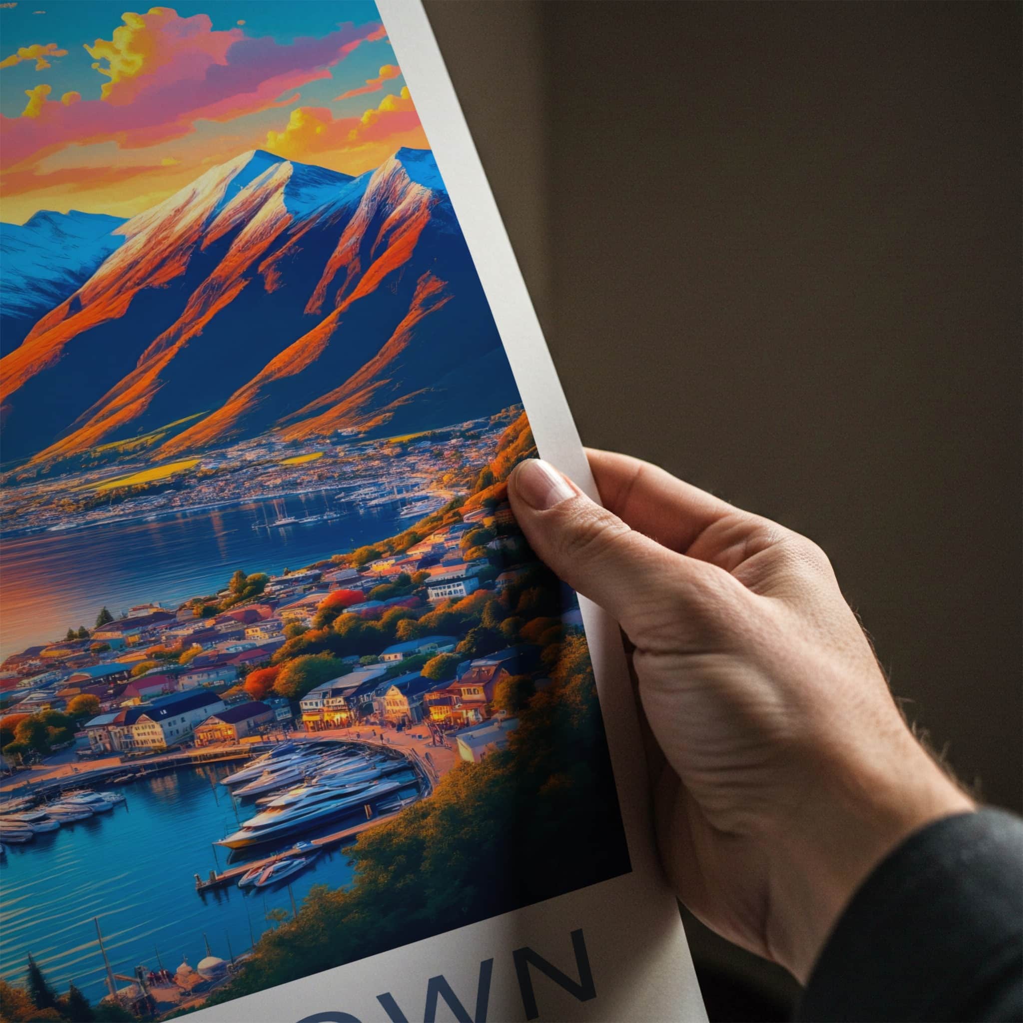 Queenstown Poster - New Zealand Travel Art - Golden Lake Harbor Home Decor