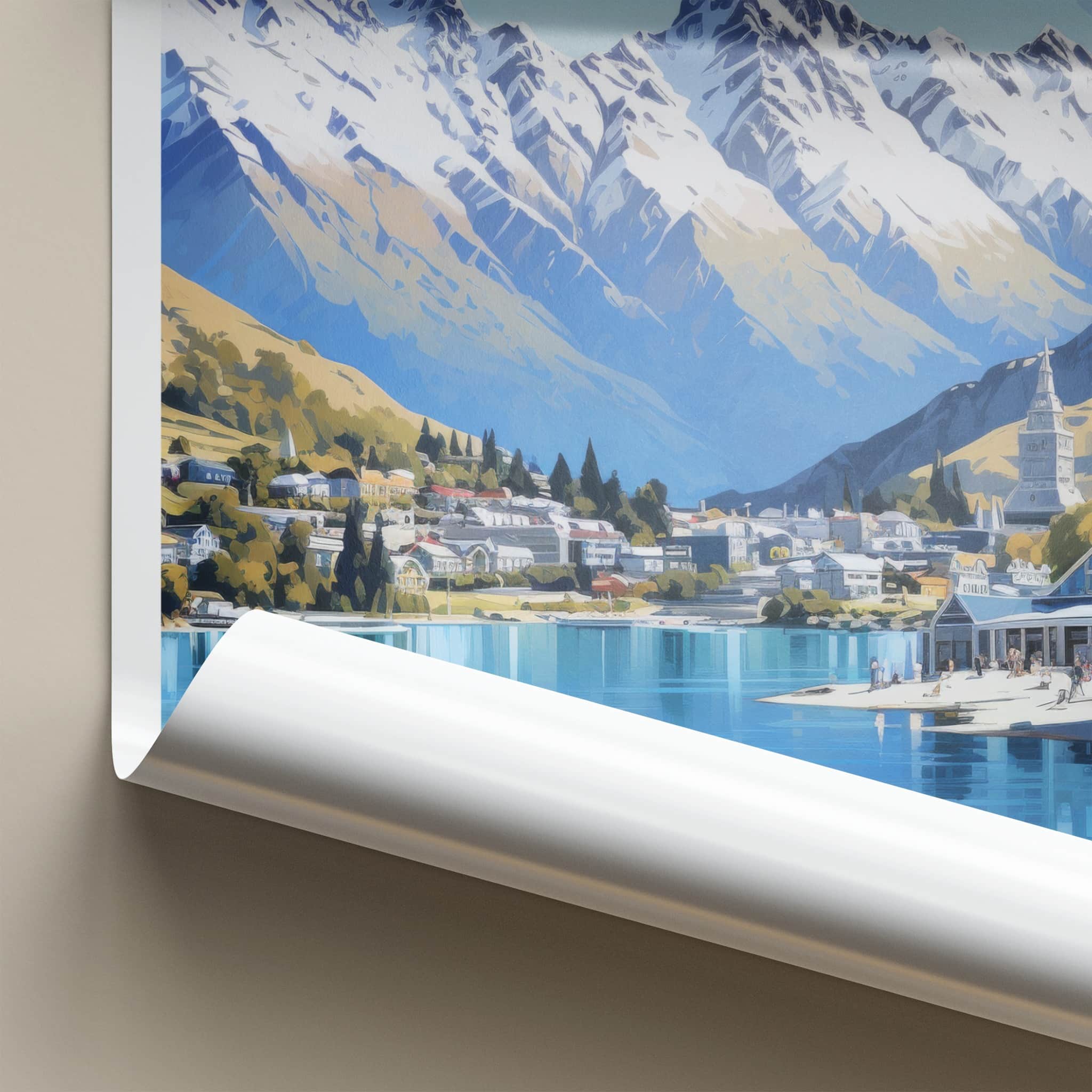 Queenstown Poster - New Zealand Travel Art - Idyllic Mountain Lakeside Home Decor