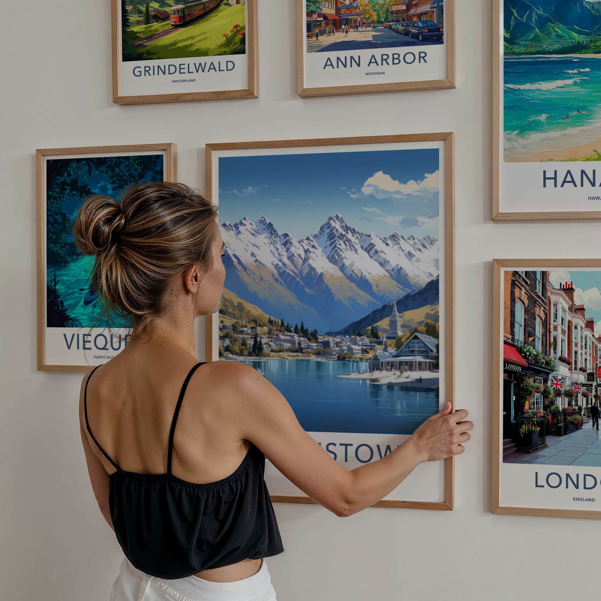 Queenstown Poster - New Zealand Travel Art - Idyllic Mountain Lakeside Home Decor