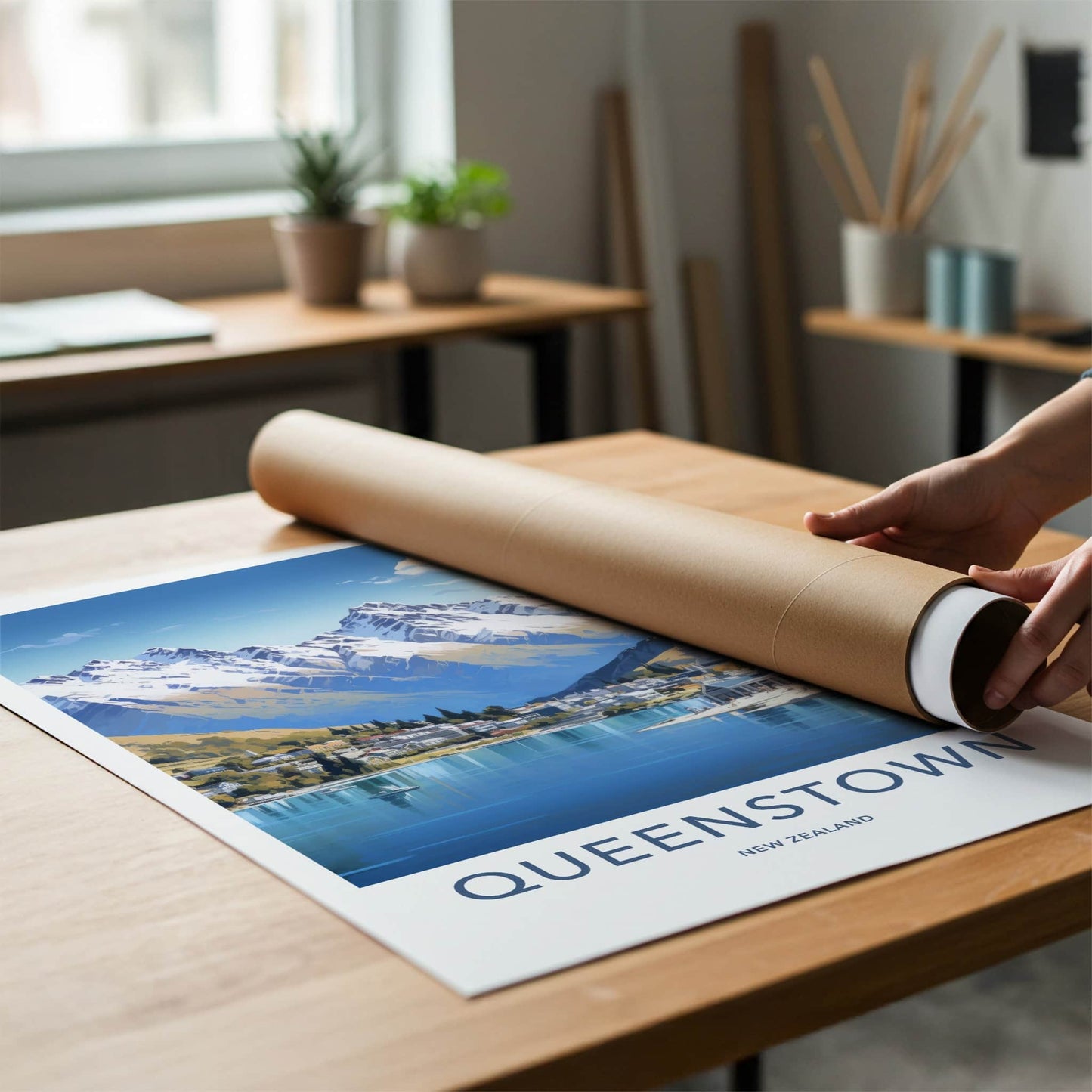 Queenstown Poster - New Zealand Travel Art - Idyllic Mountain Lakeside Home Decor