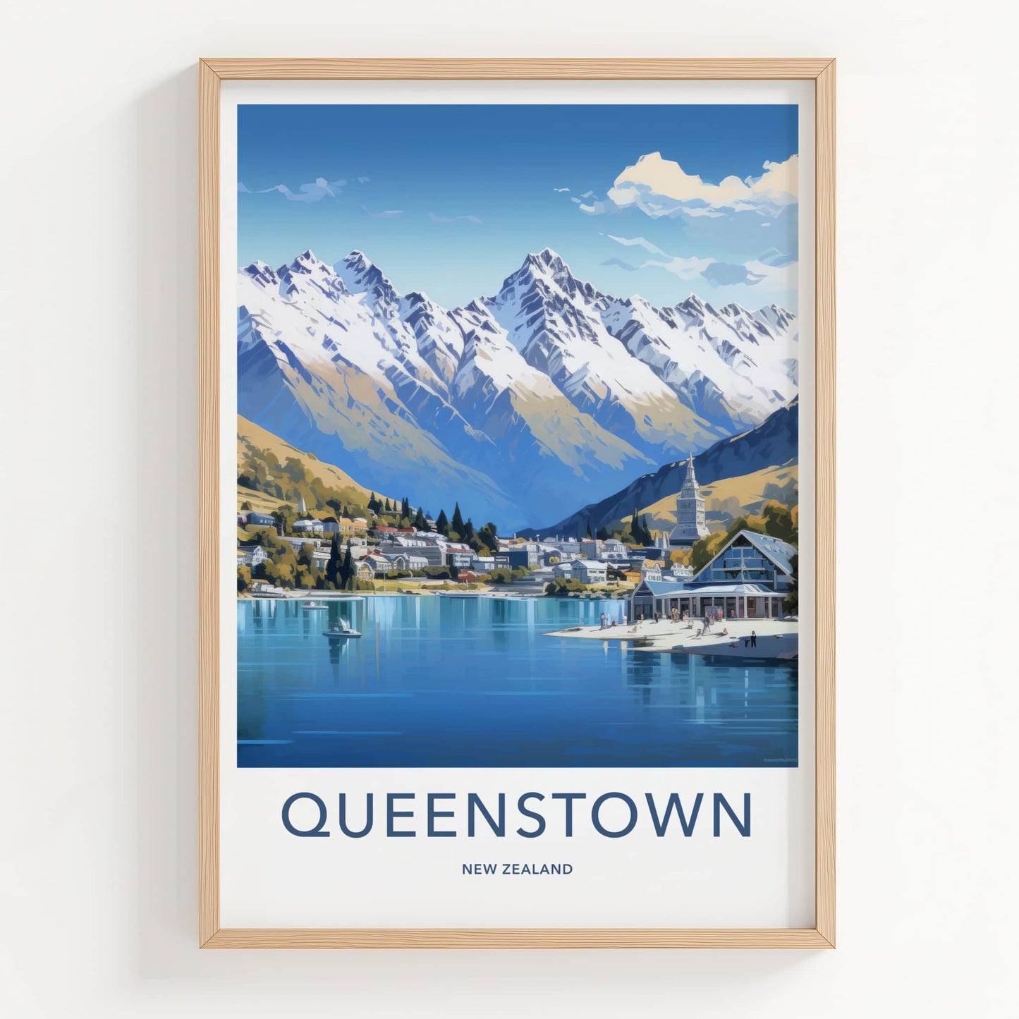 Queenstown Poster - New Zealand Travel Art - Idyllic Mountain Lakeside Home Decor
