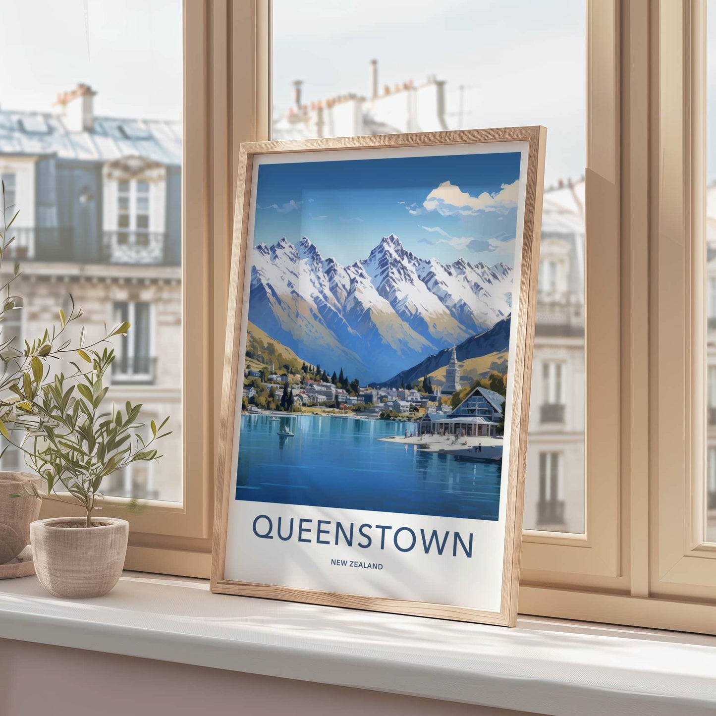 Queenstown Poster - New Zealand Travel Art - Idyllic Mountain Lakeside Home Decor