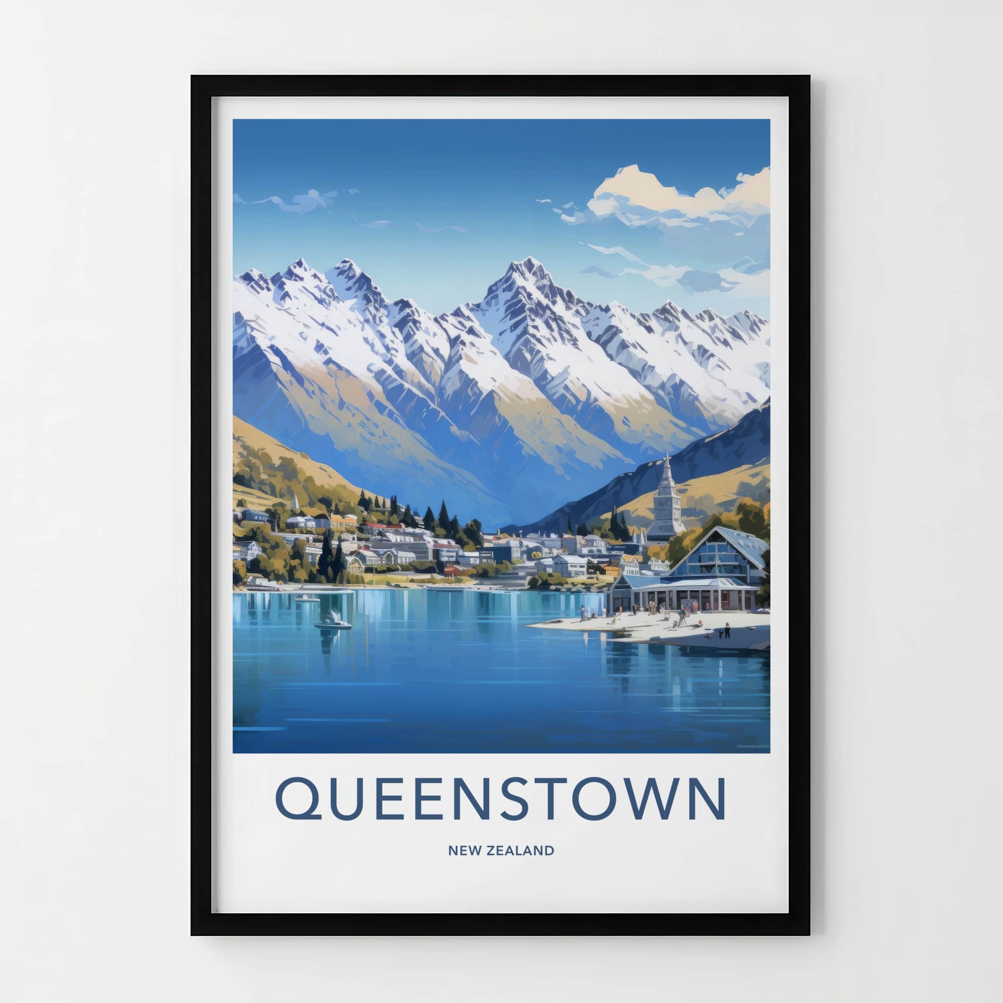 Queenstown Poster - New Zealand Travel Art - Idyllic Mountain Lakeside Home Decor