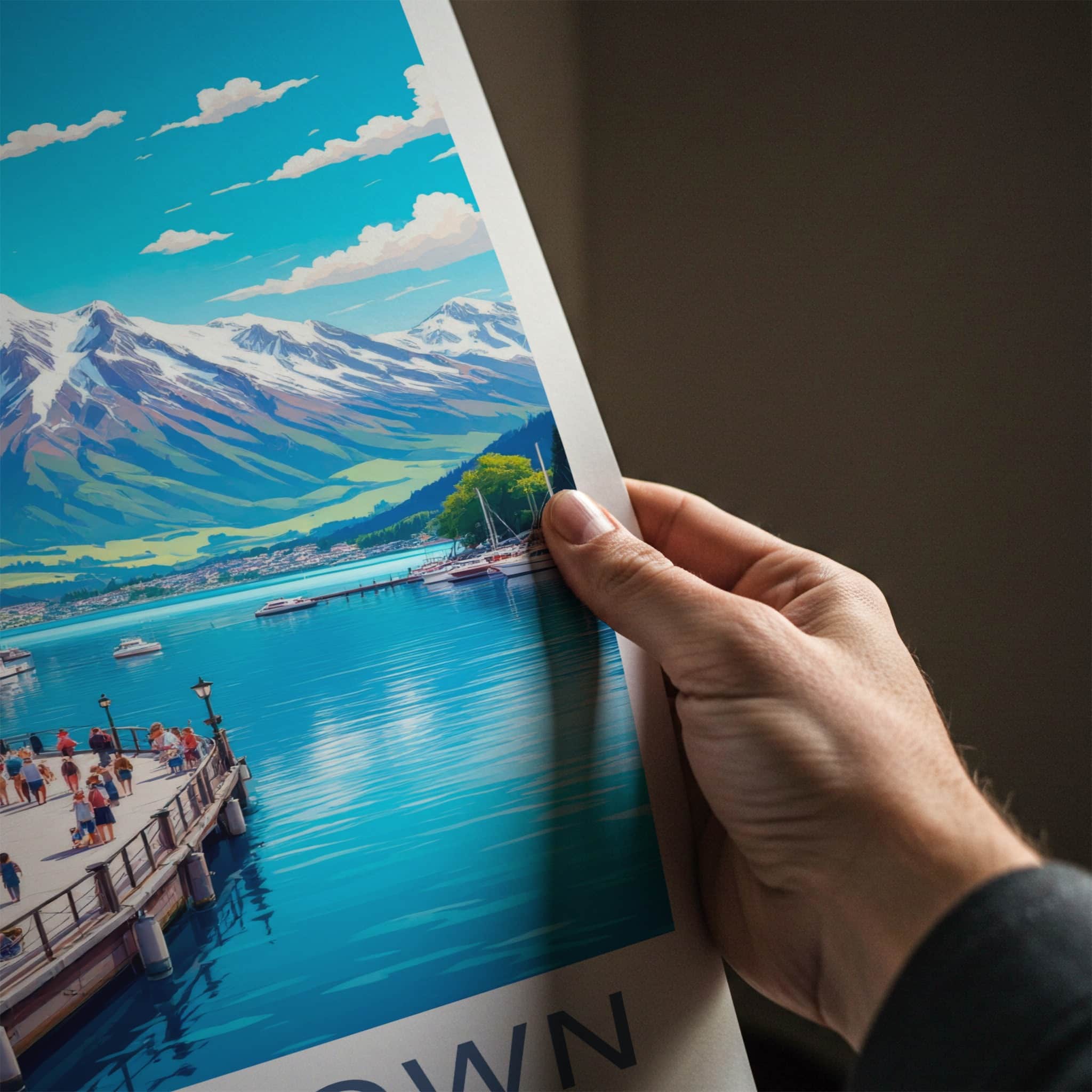 Queenstown Poster - New Zealand Travel Art - Lakeside Mountain Town Home Decor