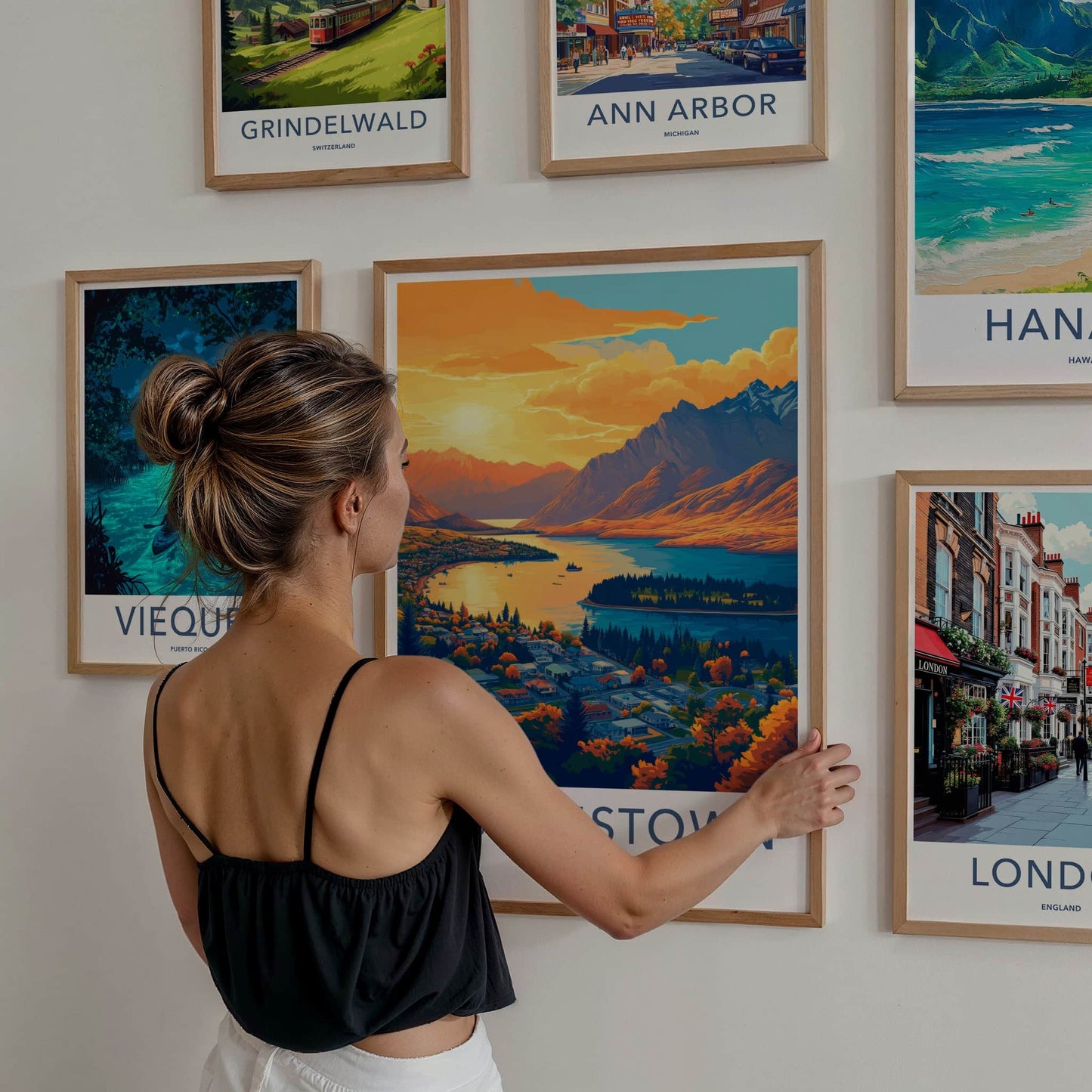 Queenstown Poster - New Zealand Travel Art - Mountain Lake Town Home Decor