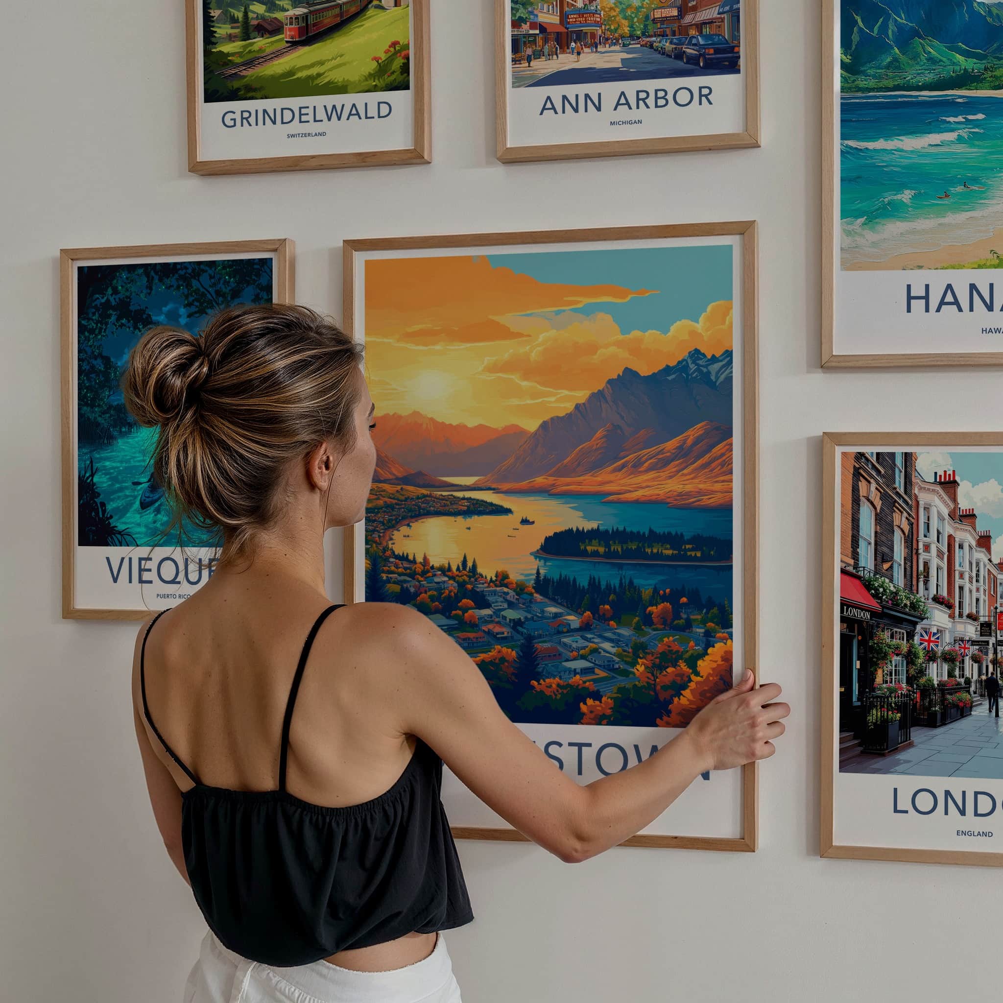 Queenstown Poster - New Zealand Travel Art - Mountain Lake Town Home Decor