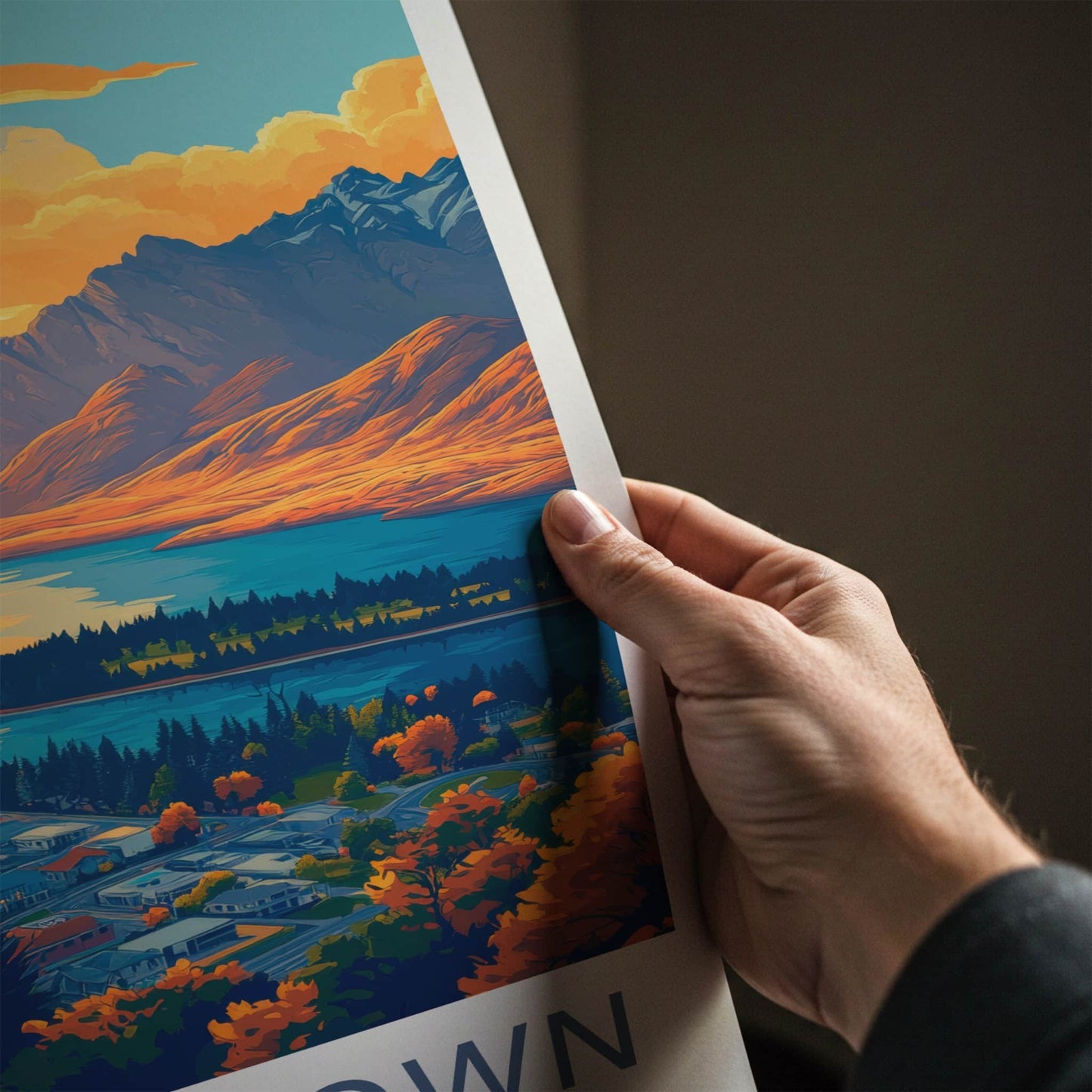 Queenstown Poster - New Zealand Travel Art - Mountain Lake Town Home Decor