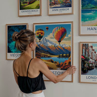 Queenstown Poster - New Zealand Travel Art - Scenic Lake Hotair Home Decor