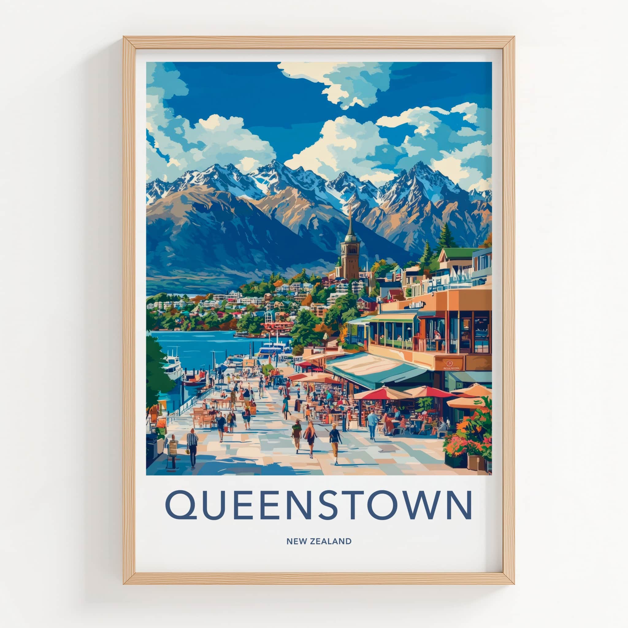 Queenstown Poster - New Zealand Travel Art - Vibrant Lakeside Town Home Decor